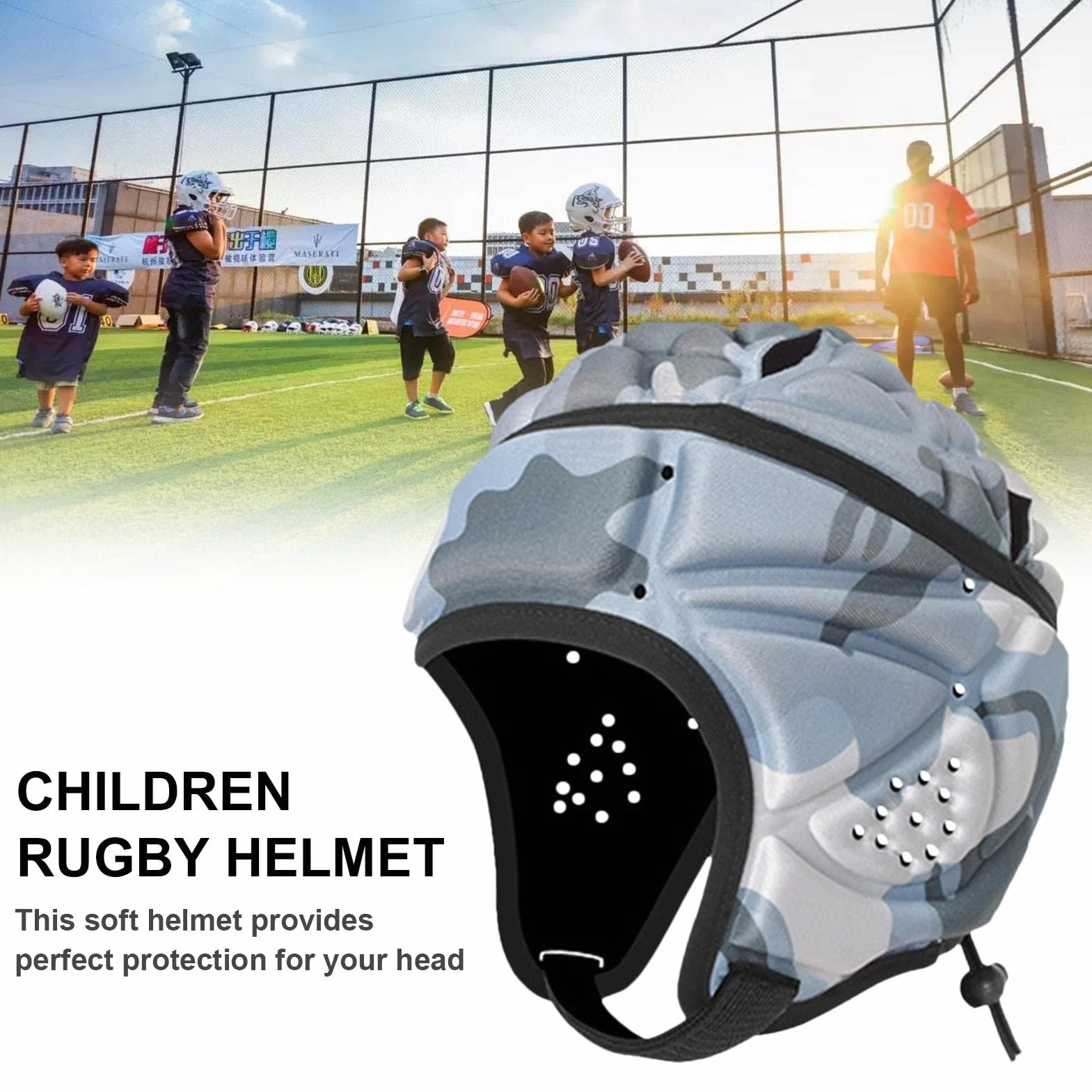 Casque pour enfants, casque de football pour enfants, rembourré, protection de la tête de l'Eva anti-collision, casque de football, protection de la tête sportive (34 x 20 cm)