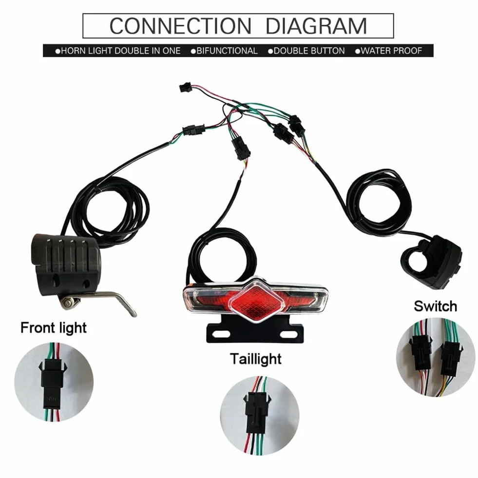 Ensemble de Feux et pour VéLo éLectrique 36V 48V 52V 60V avec DK336 Light Horn Turning Switch E-Bike Light