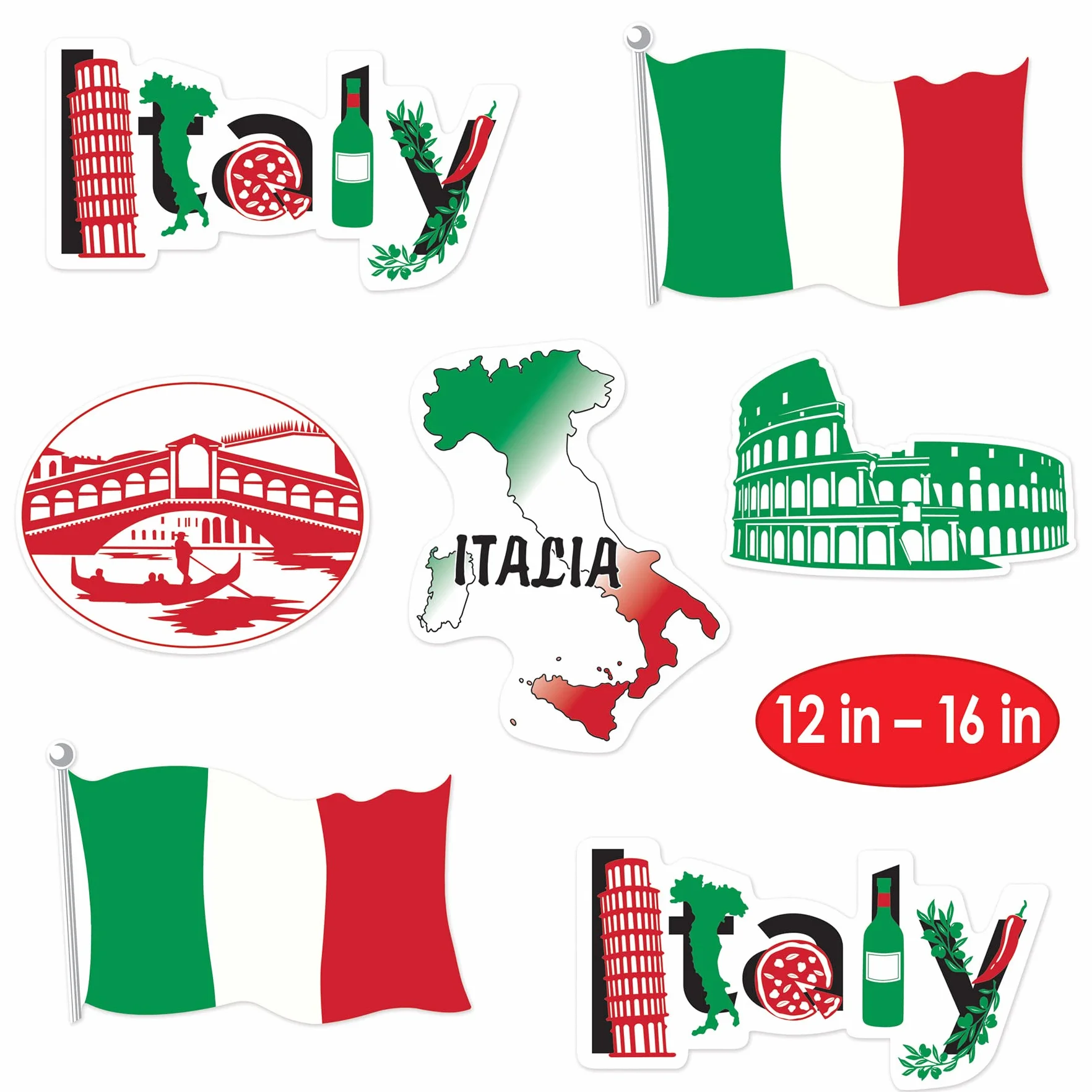 Beistle Lot de 14 Décorations Italiennes en Papier Rouge/Blanc/Vert/Noir