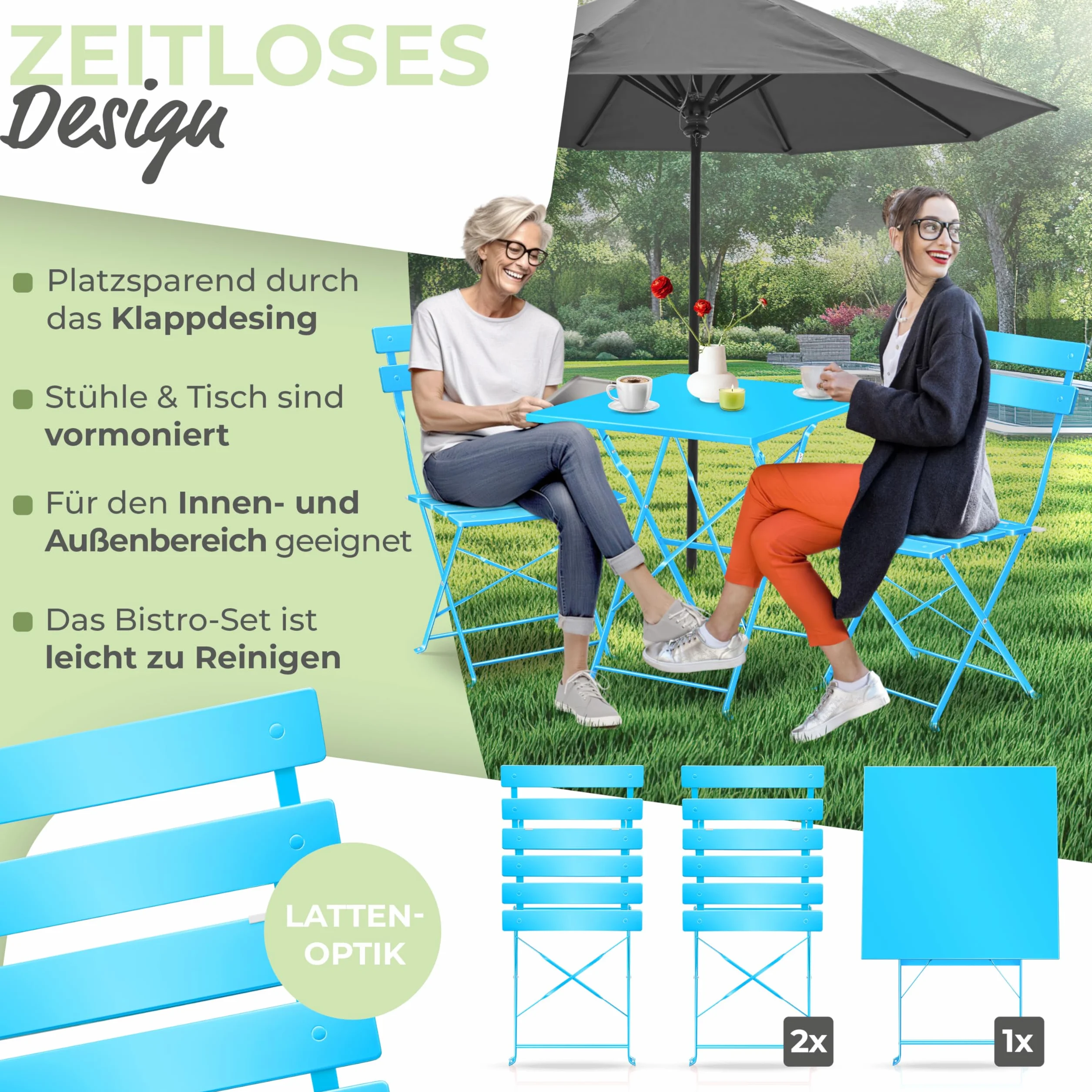 KESSER Ensemble de bistrot 3 pièces table et 2 chaises pliantes Mobilier de jardin extérieur résistant aux UV intempéries