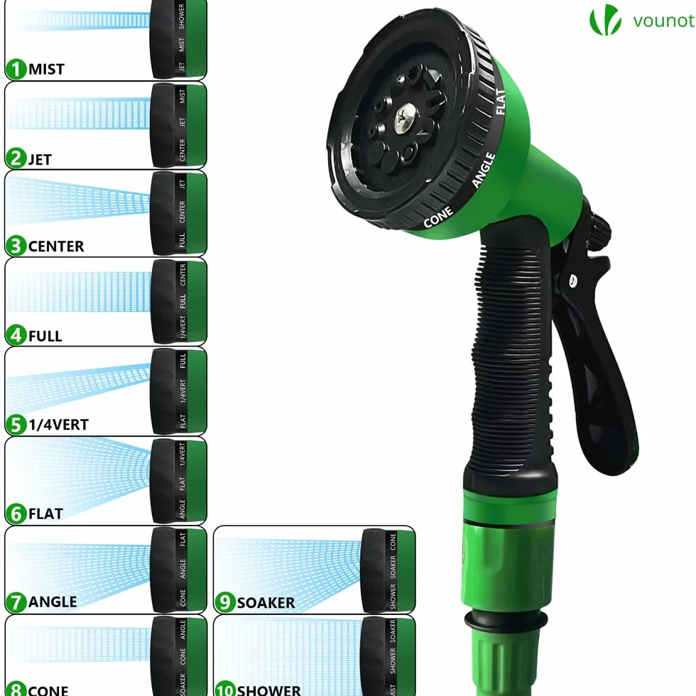 VOUNOT® Tuyau d'Arrosage Extensible 30m 1/2" 3/4" 10 Modes de Pulvérisation Anti-Fuite Raccord Sac de Rangement Vert