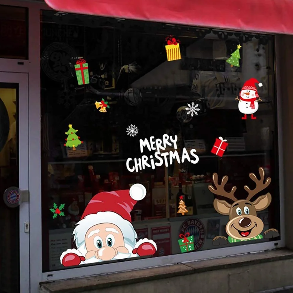 Autocollant fenêtre Noël enfant PÈRE NOËL et RENNE réutilisables électrostatique décoration vitres hiver
