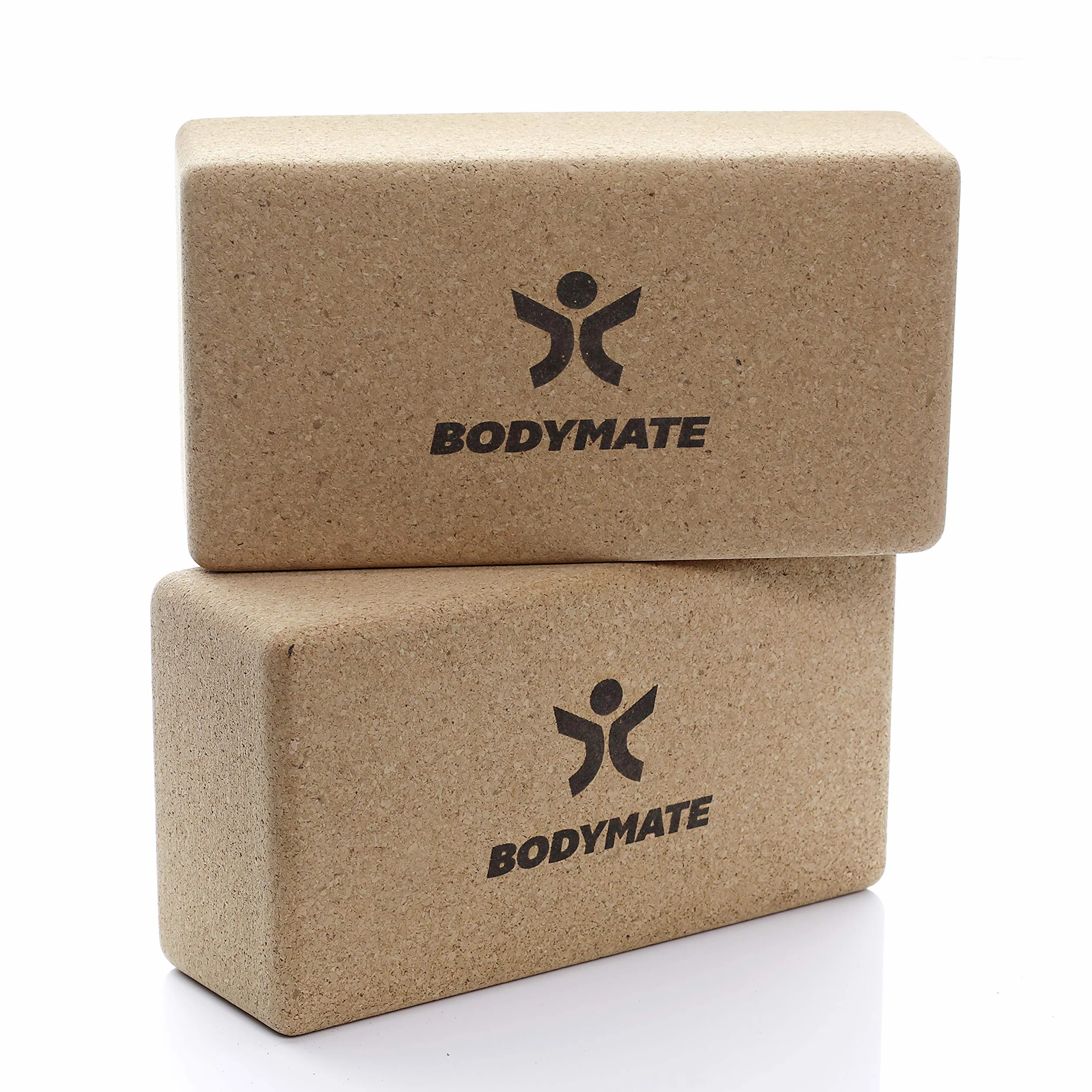 BODYMATE Lot de 2 blocs de yoga en liège 100% naturel et écologique, support pour asanas, méditation, exercices de relaxation, pour débutants et pro, 22 x 12 x 7,5 cm