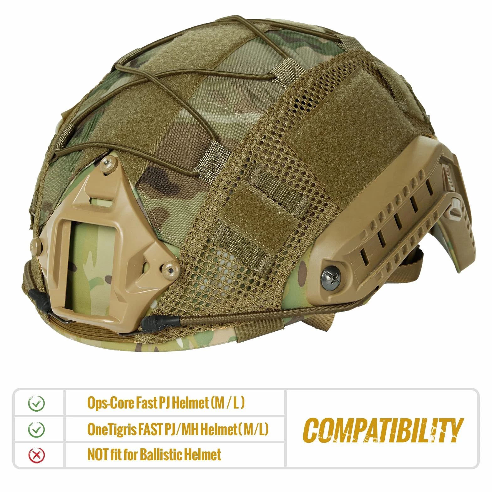 OneTigris Couvre‑Casque Tactique avec Patch Offert, Housse Camouflage pour Casque Ops‑Core PJ & OneTigris PJ T. M/L (sans Casque)