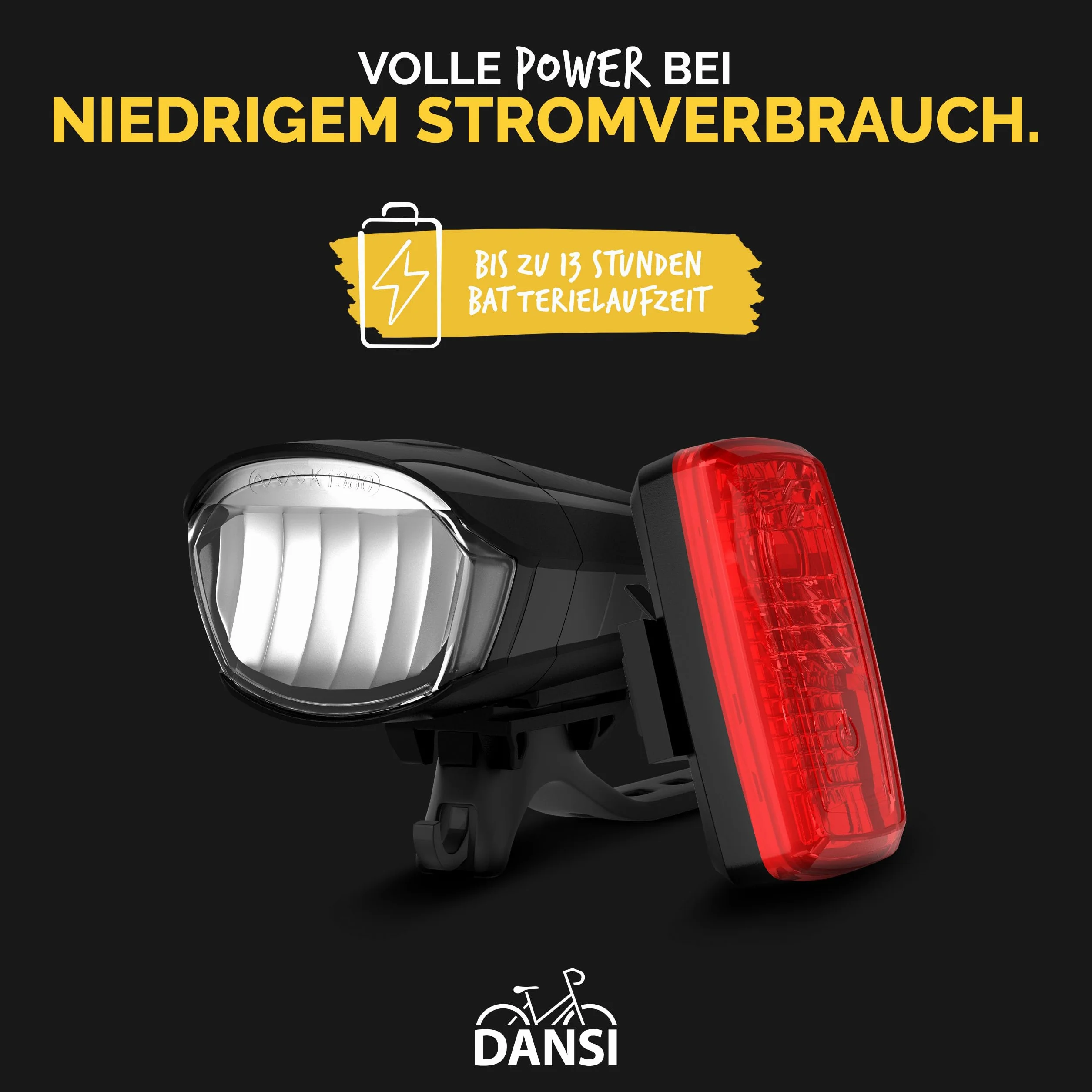 DANSI Jeu de Feux de vélo StVZO I Éclairage de vélo LED I Feu Avant Clair