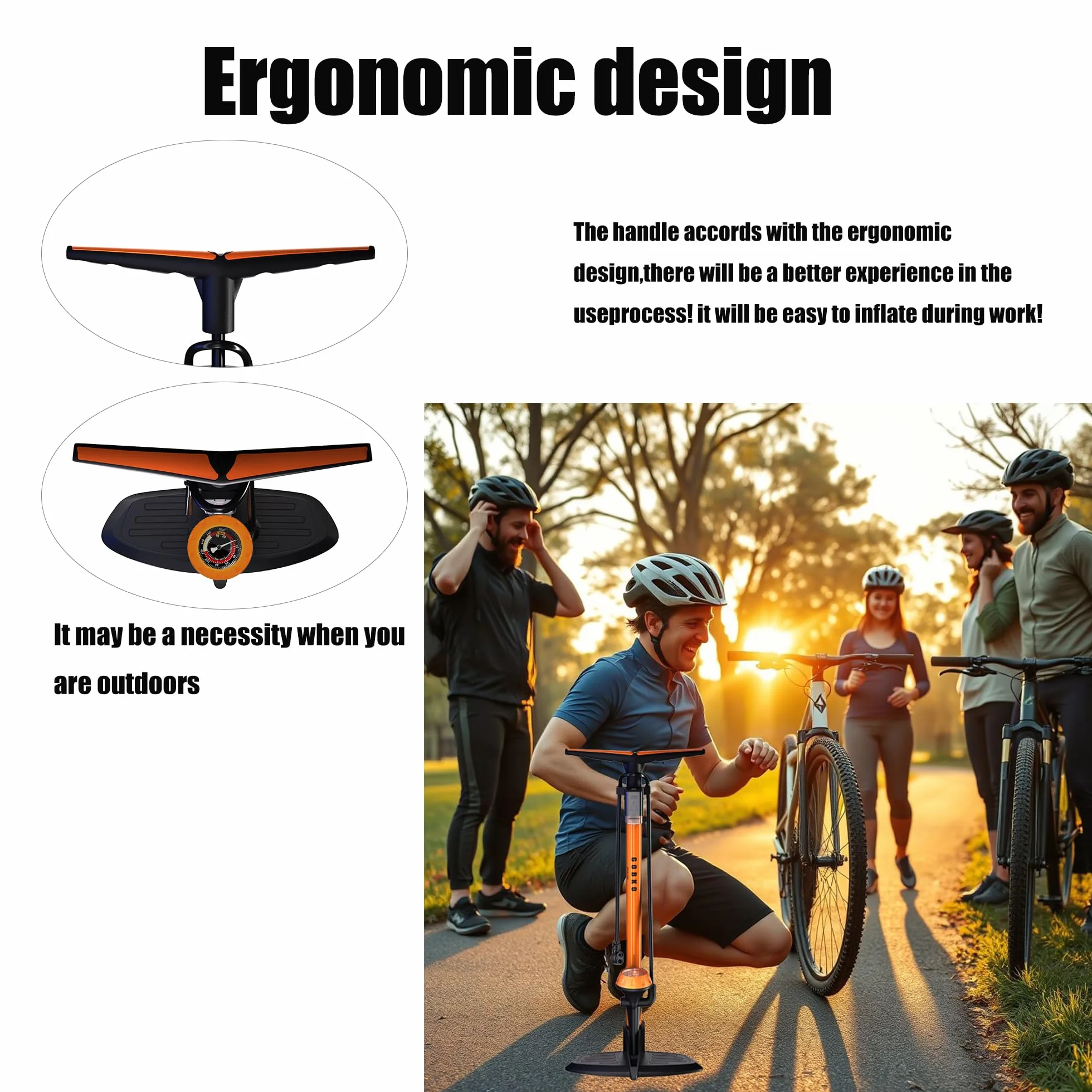 Pompe à Pied pour vélo GOBKO, Pompe à air au Sol, Pompe à vélo avec Grand manomètre pour Affichage de la Pression, Double tête adaptée à Toutes Les vannes