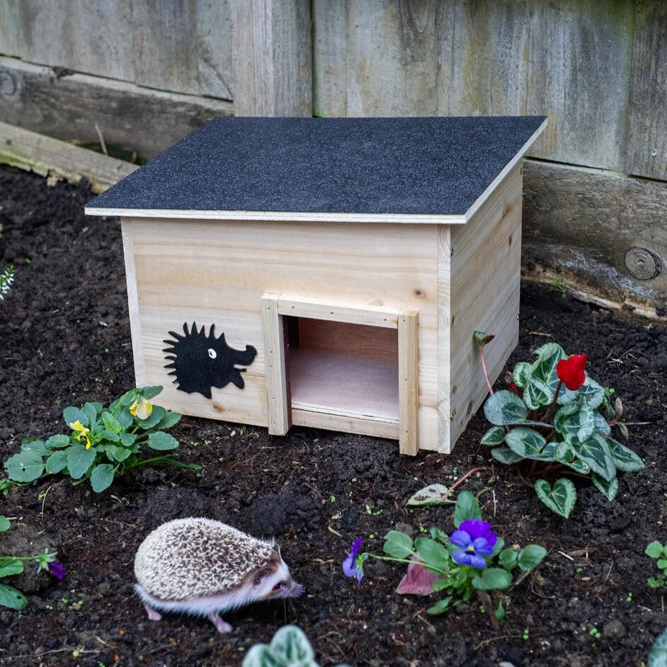 URBNLIVING Abri en bois pour hérissons de jardin Refuge nature avec toit Anti-prédateurs