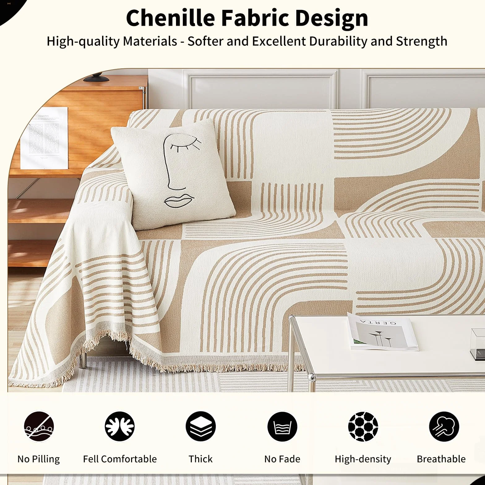 WEYOND Housse de Canapé Bohème en Chenille Lavable 230x380 cm Kaki
