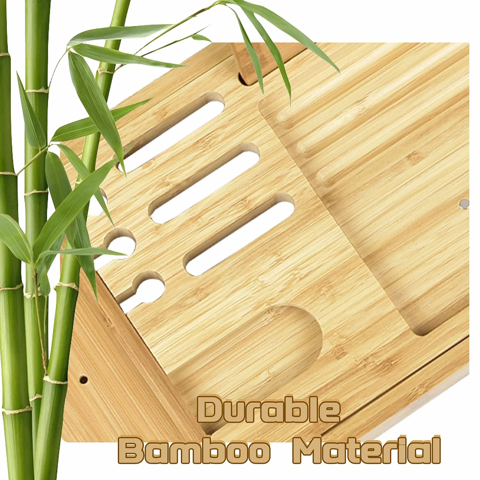 Plateau de Baignoire Bambou Pliable Pont Tablette avec Support Verre Vin iPad 75-105 x 23 x 3 cm
