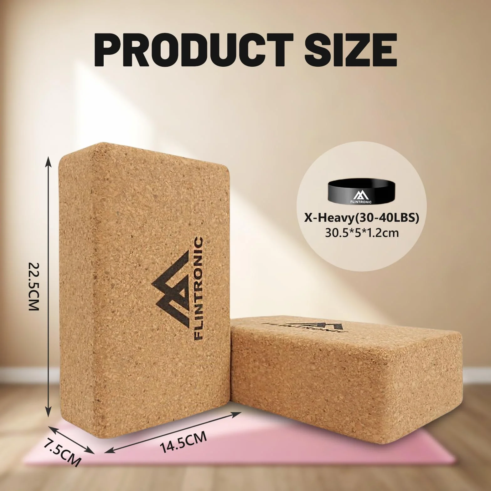 Flintronic Lot de 2 Blocs de Yoga, Brique Yoga Liège, Briques Yoga, 100% Naturel Briques de Mousse de Fitness, pour Pilates, Yoga, Étirement, Accessoires de Fitness, 22.5x14.5x7.5CM