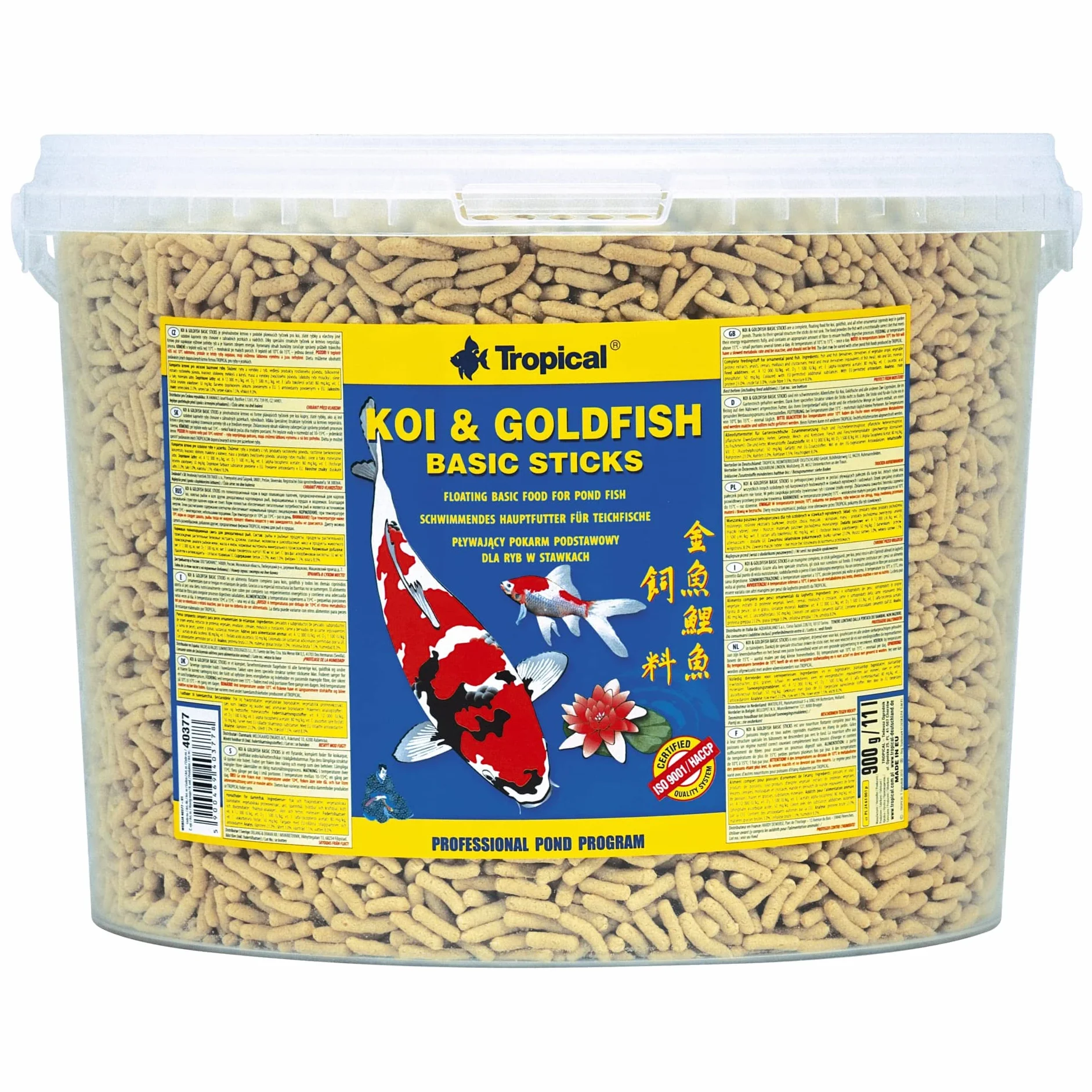 Koi&Goldfish Basic Sticks 11L 900g Aliment de Base Flottant pour carpes koï et Poissons d'étang