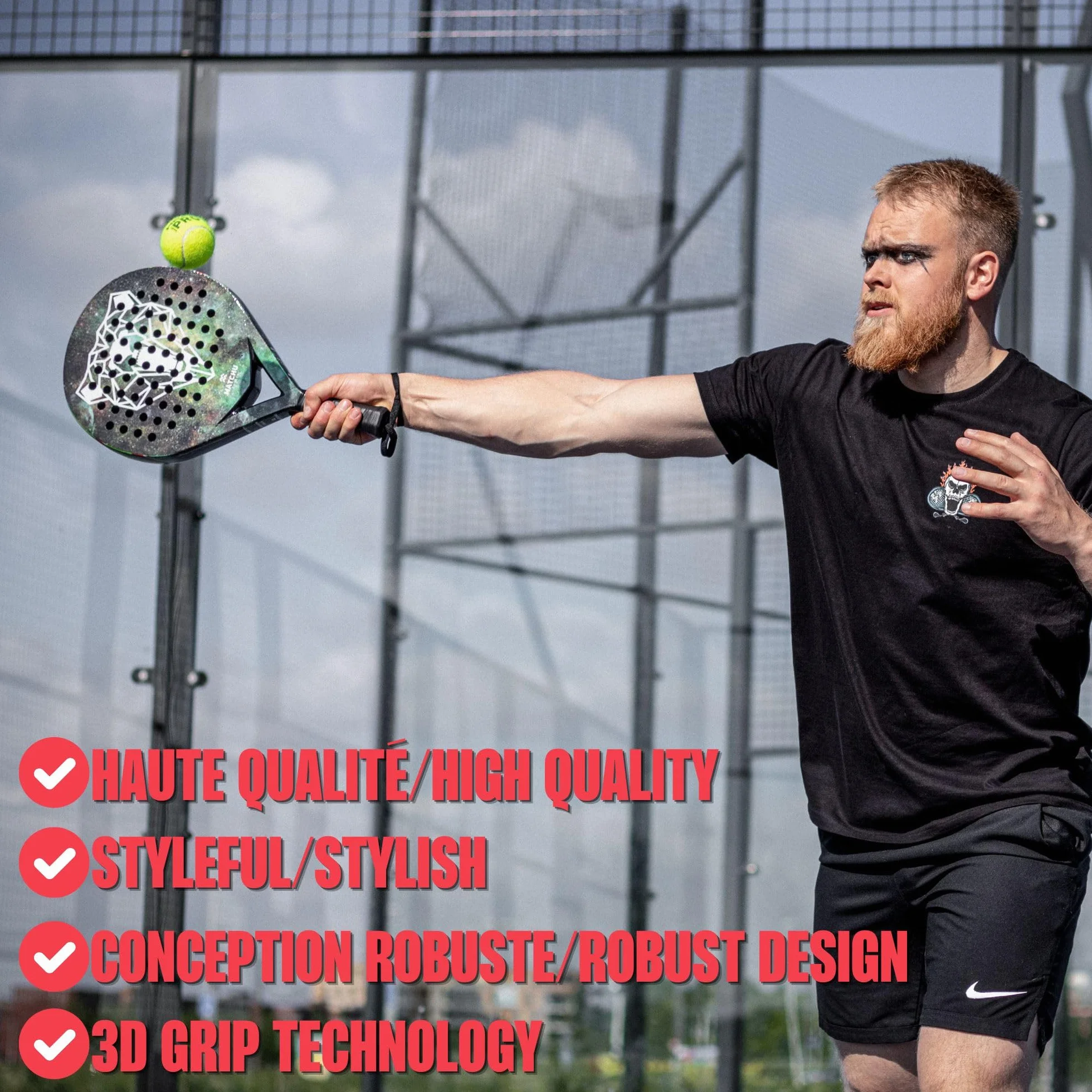 Raquette de Padel MATCHU avec Sac de Transport - EVA Foam 3D Grip Technology - 100% (3/18K) Carbon