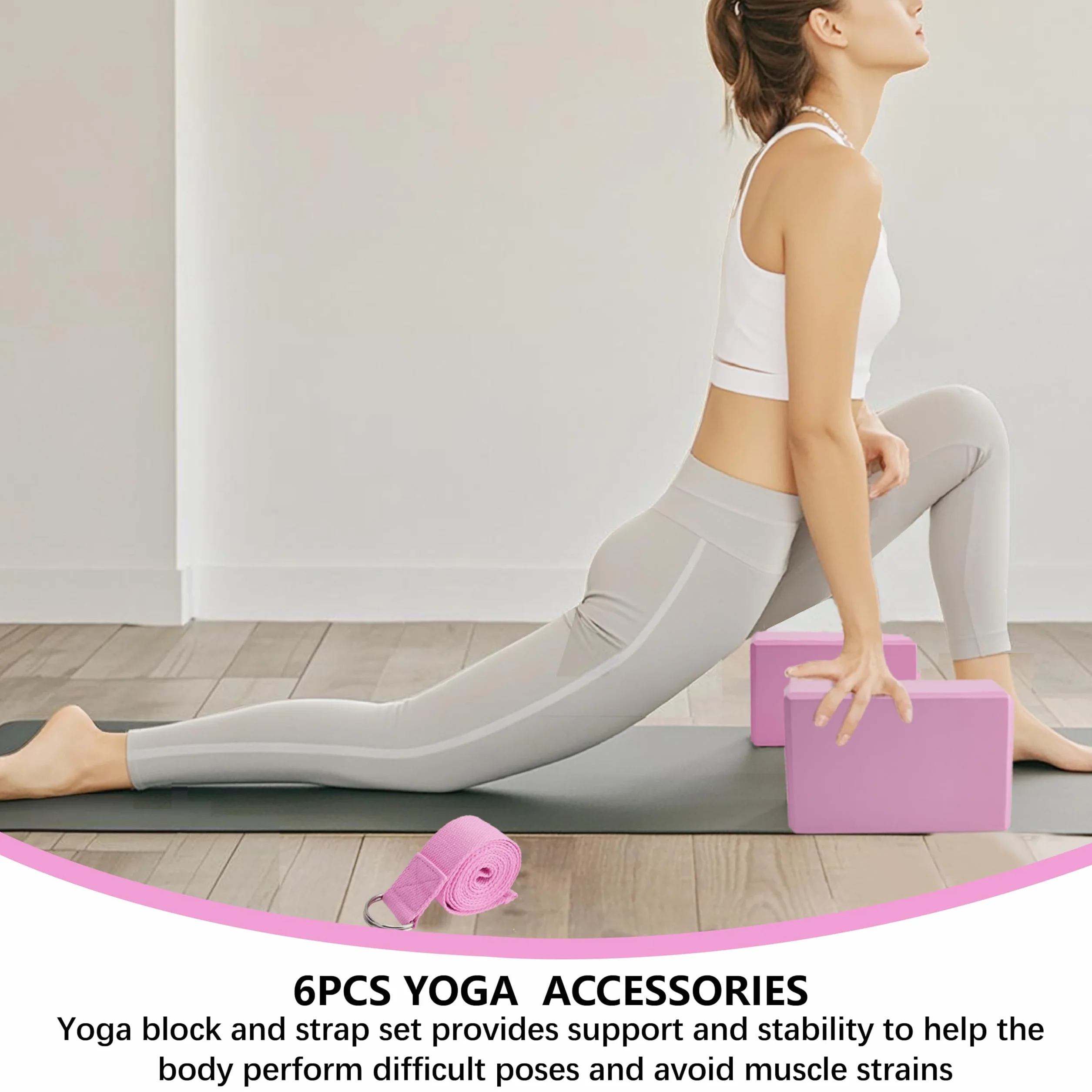 MAOMUN 6 Brique Yoga Brique De Yoga avec Elastique Musculation et Sangle, Antidérapants Ensemble Bloc Block Bloc Mousse, Doux Et Légers Kit pour Equilibre Etirement Pilates