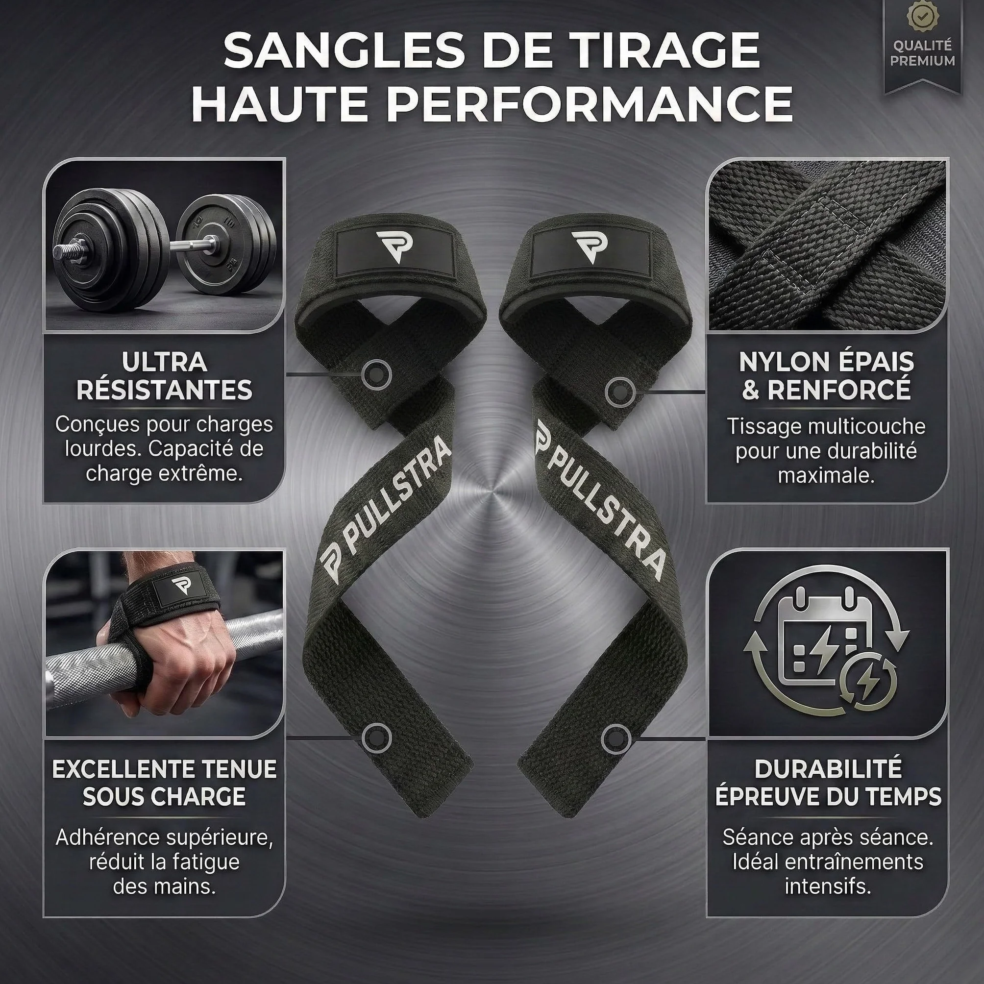 Sangles de Tirage Musculation – Straps Résistants en Nylon pour Musculation, Crossfit & Fitness – Grip Renforcé pour Tirage, Dos et Charges Lourdes – Accessoire Sport Homme & Femme