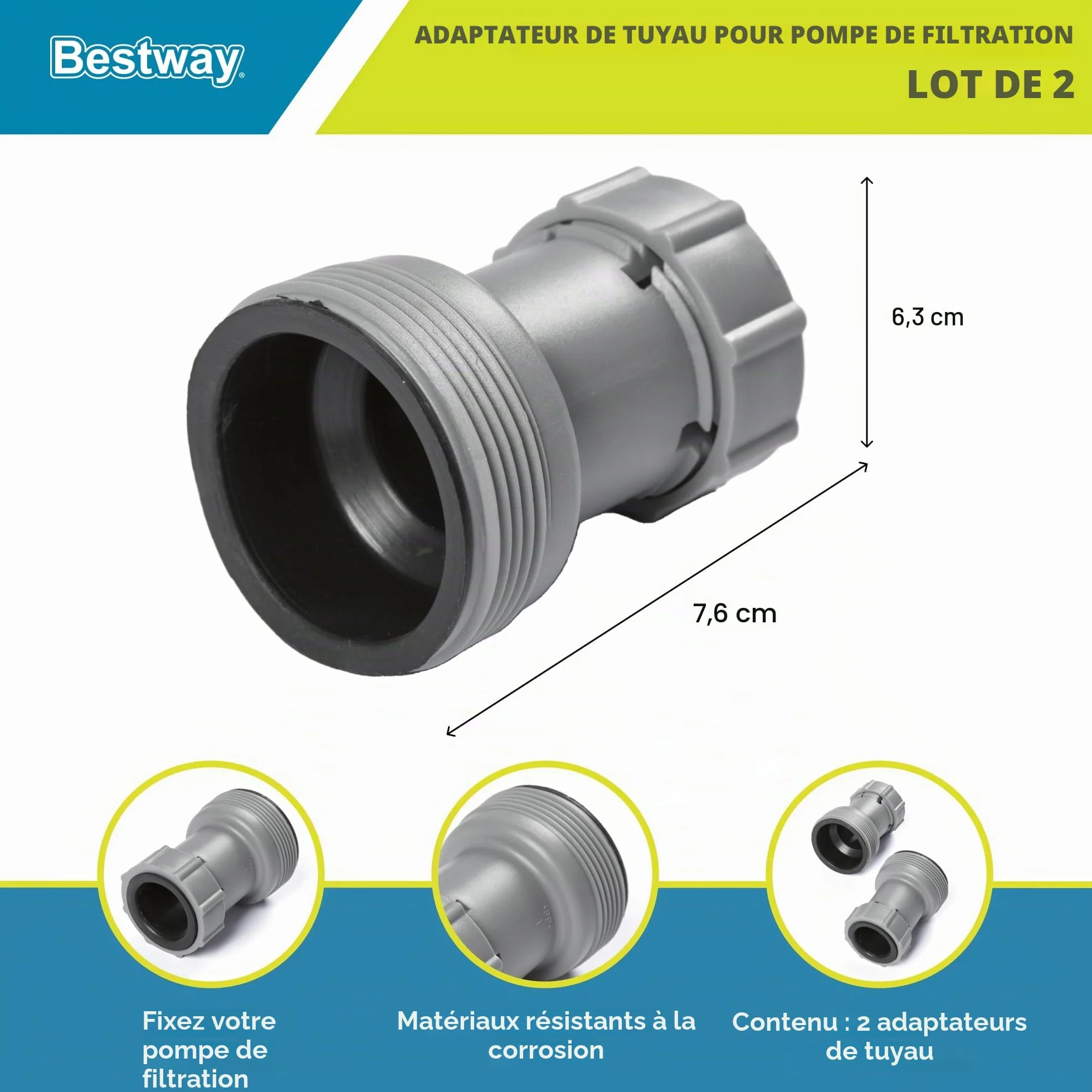 Bestway 58236 Lot de 2 Adaptateurs diamètre 38/32 Filetage Exterieur Gris