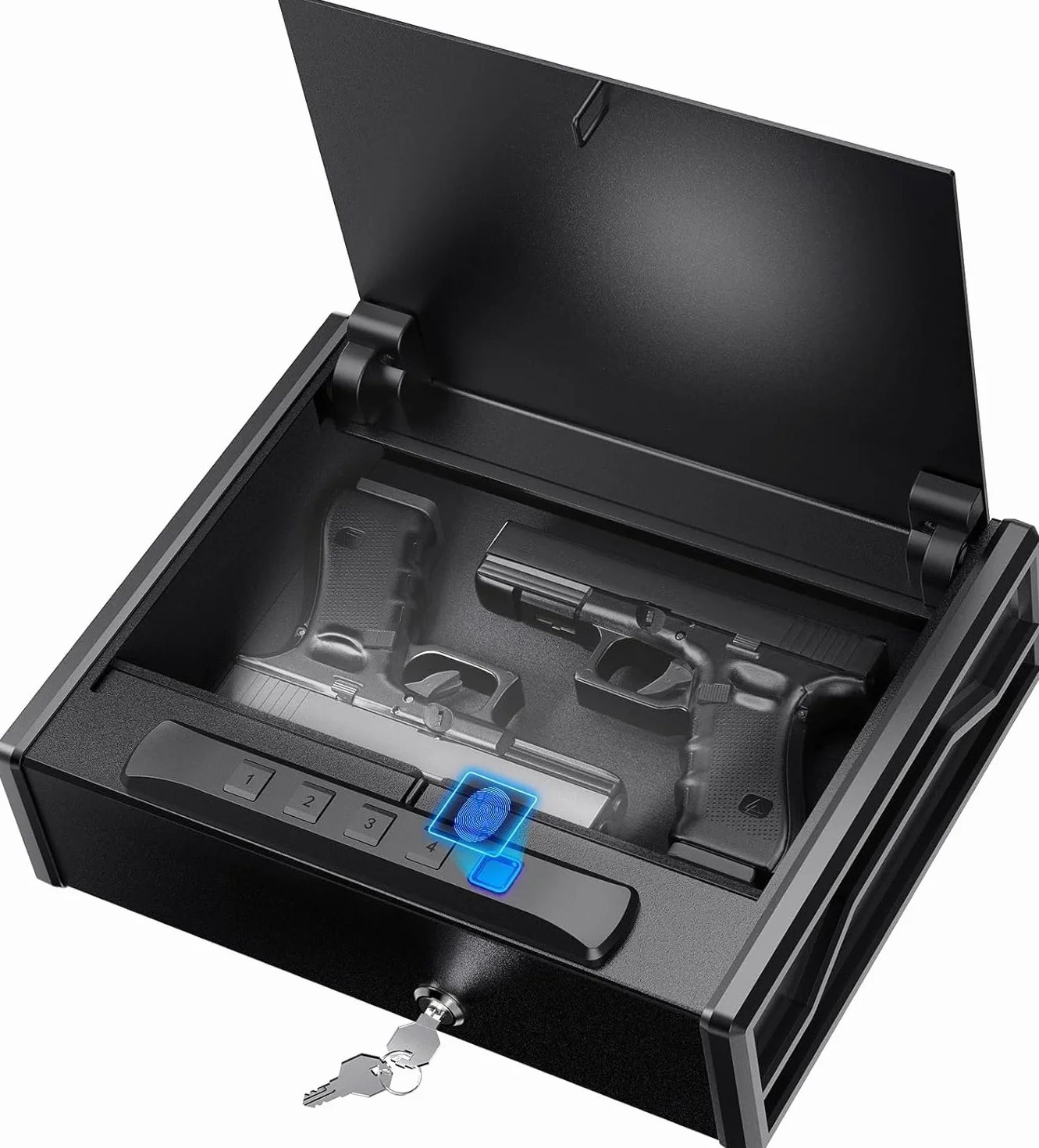 Armoire biométrique pour pistolets - Armoire à armes à feu à accès rapide à 3 voies avec empreintes digitales/clavier numérique/clé pour la maison, la table de chevet et la voiture - Noir laqué