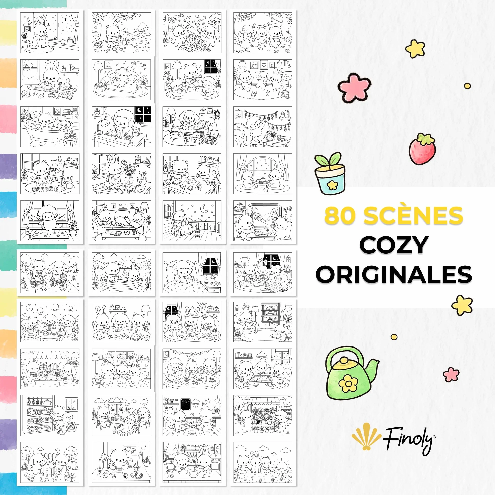 Finoly Livre de Coloriage Adulte A5 80 Dessins Cozy Anti-Stress