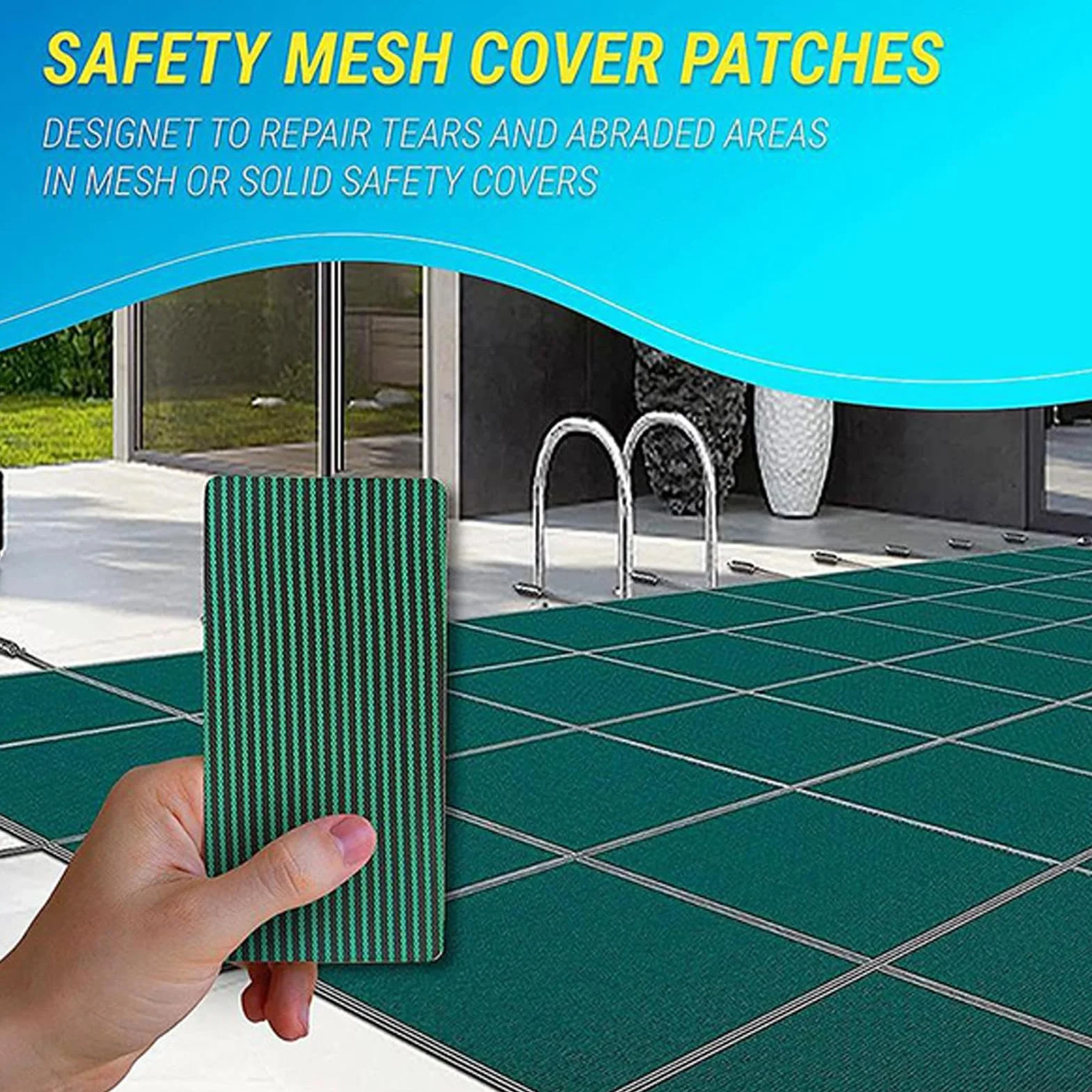Kit de réparation de bâche de Piscine Lot de 3 rustines de sécurité Filet adhésif indéchirable