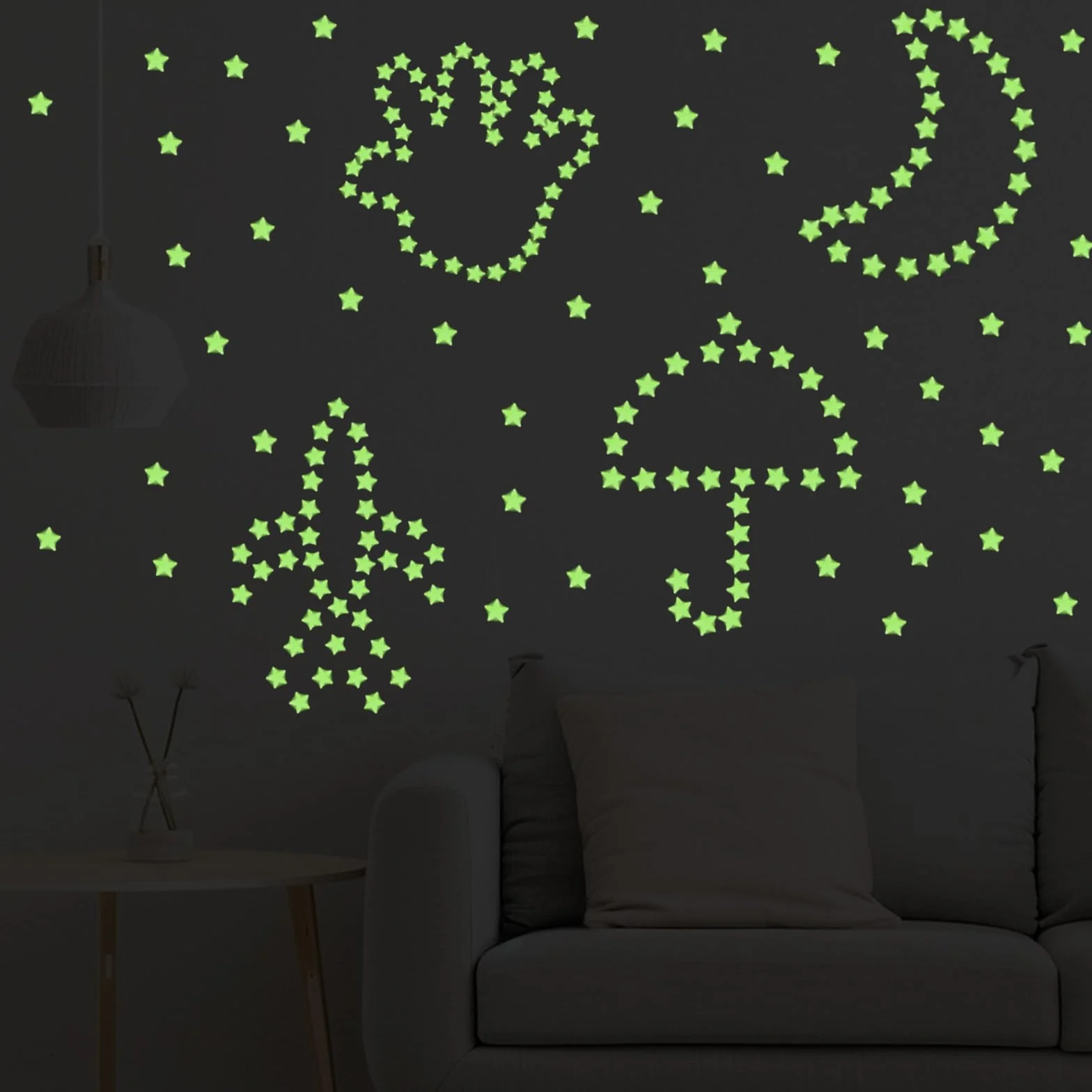 322Pcs Autocollants d'étoiles et de lune lumineuses au plafond, décoration murale ciel nocturne pour enfants