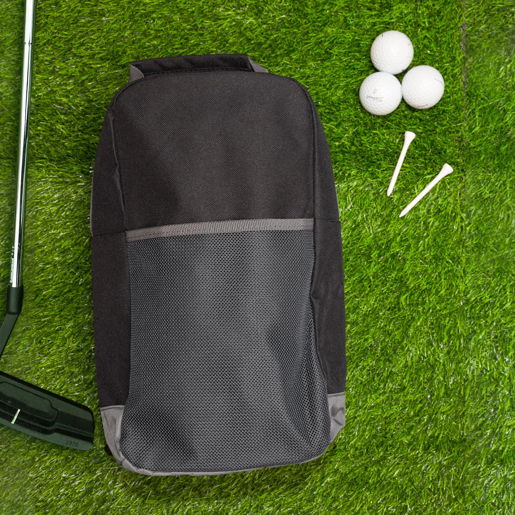 Sac à chaussures de golf brodé monogrammé Noir 35x19x12cm