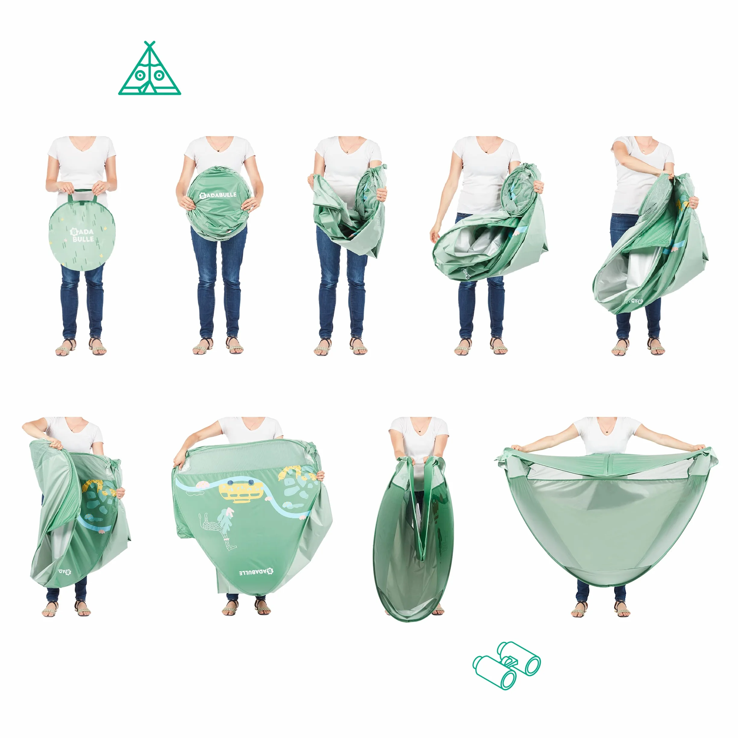 Badabulle Tente Anti-UV Bébé, Grande Tente de Plage, Haute Protection Solaire FPS 50+, Système Pop-Up, Vert