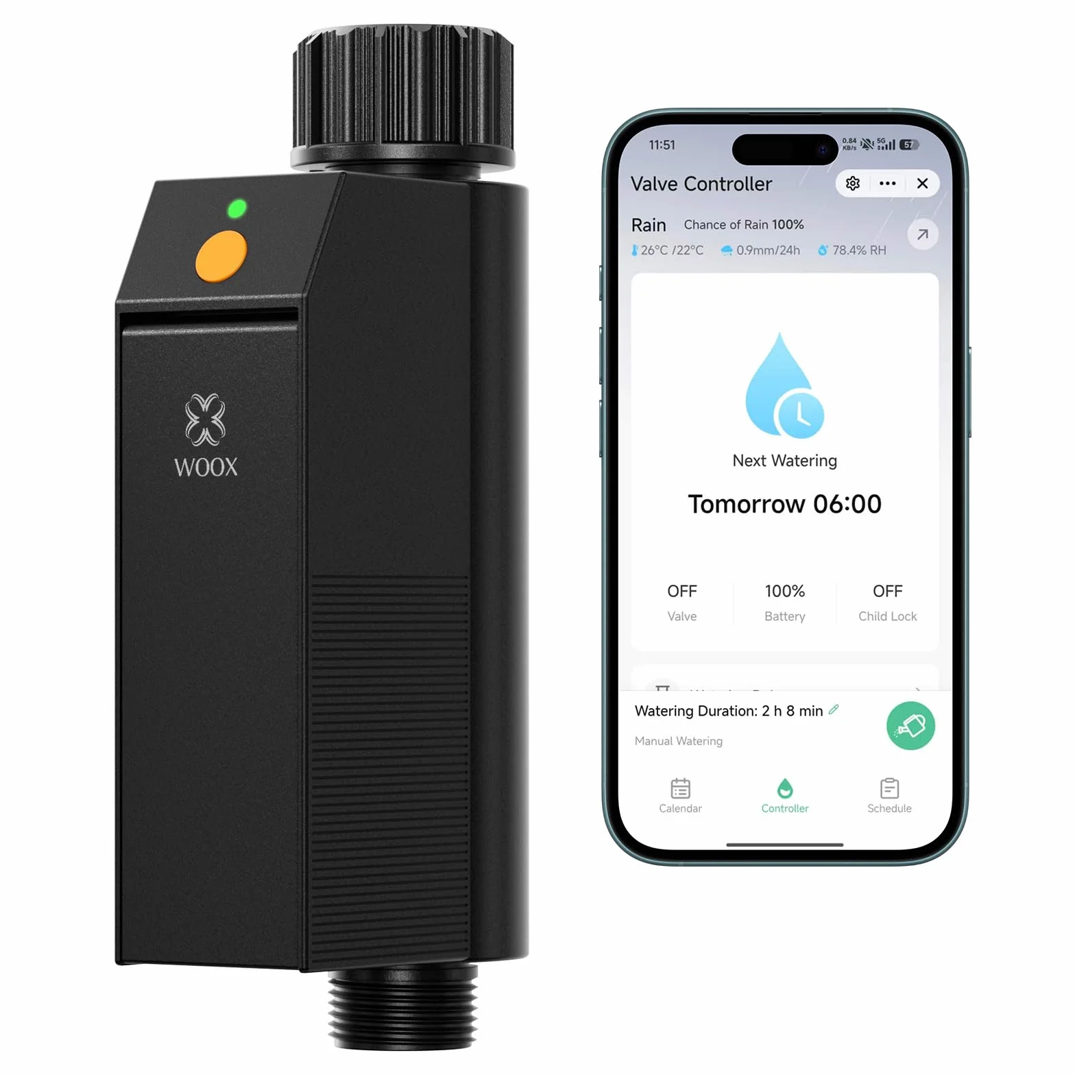 WOOX Programmateur Arrosage WiFi Intelligent 2,4GHz Contrôleur d'Arrosage IP65 Étanche Minuteur Automatique