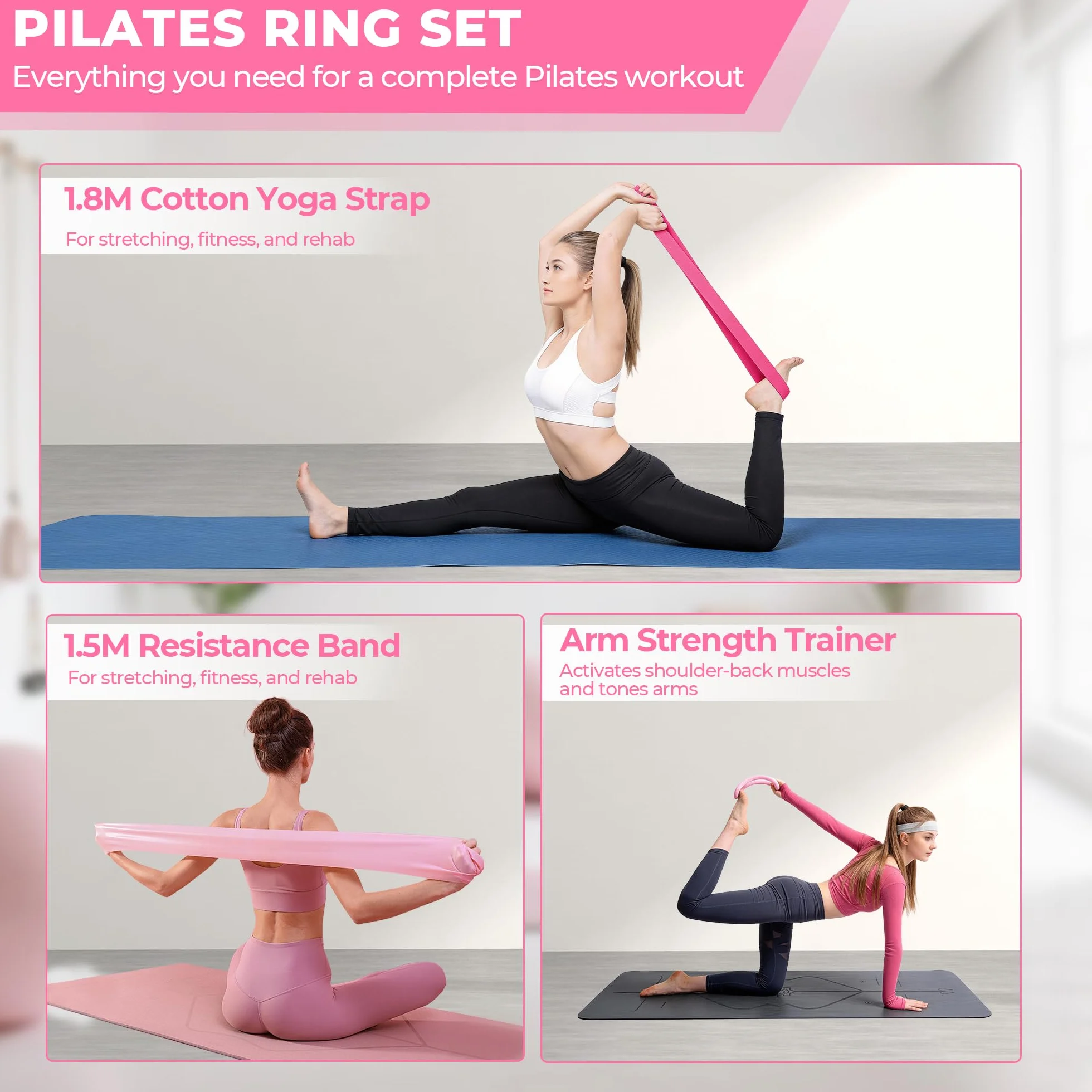 Kit Pilates Maison 5 Pièces pour Femme, Pilates Accessoires avec Pilates Circle Essentials et Balle de Pilates Anneau et Bandes de Résistance, Kit Pilate pour Tonifier Les Cuisses, Les Abdominaux