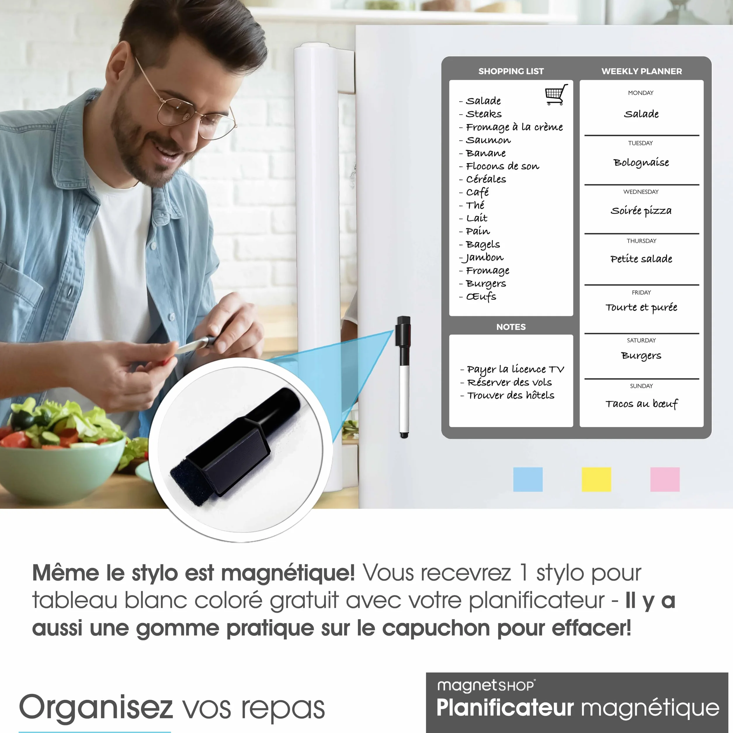 The Magnet Shop TMS A4 Planificateur de repas hebdomadaire magnétique pour réfrigérateur 30 x 21 cm