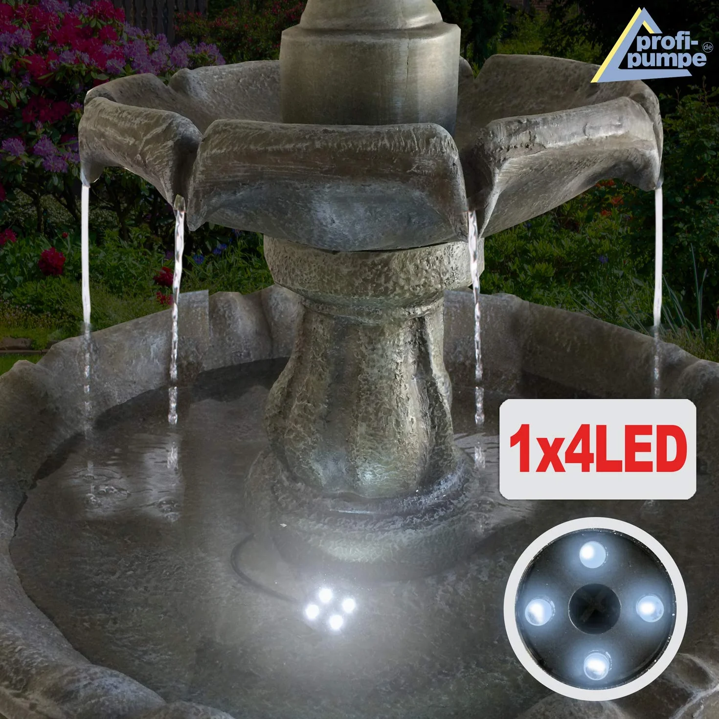 Fontaine De Jardin Solaire 113cm avec Batterie Li-ION et Lumières LED Pompe pour Jardin