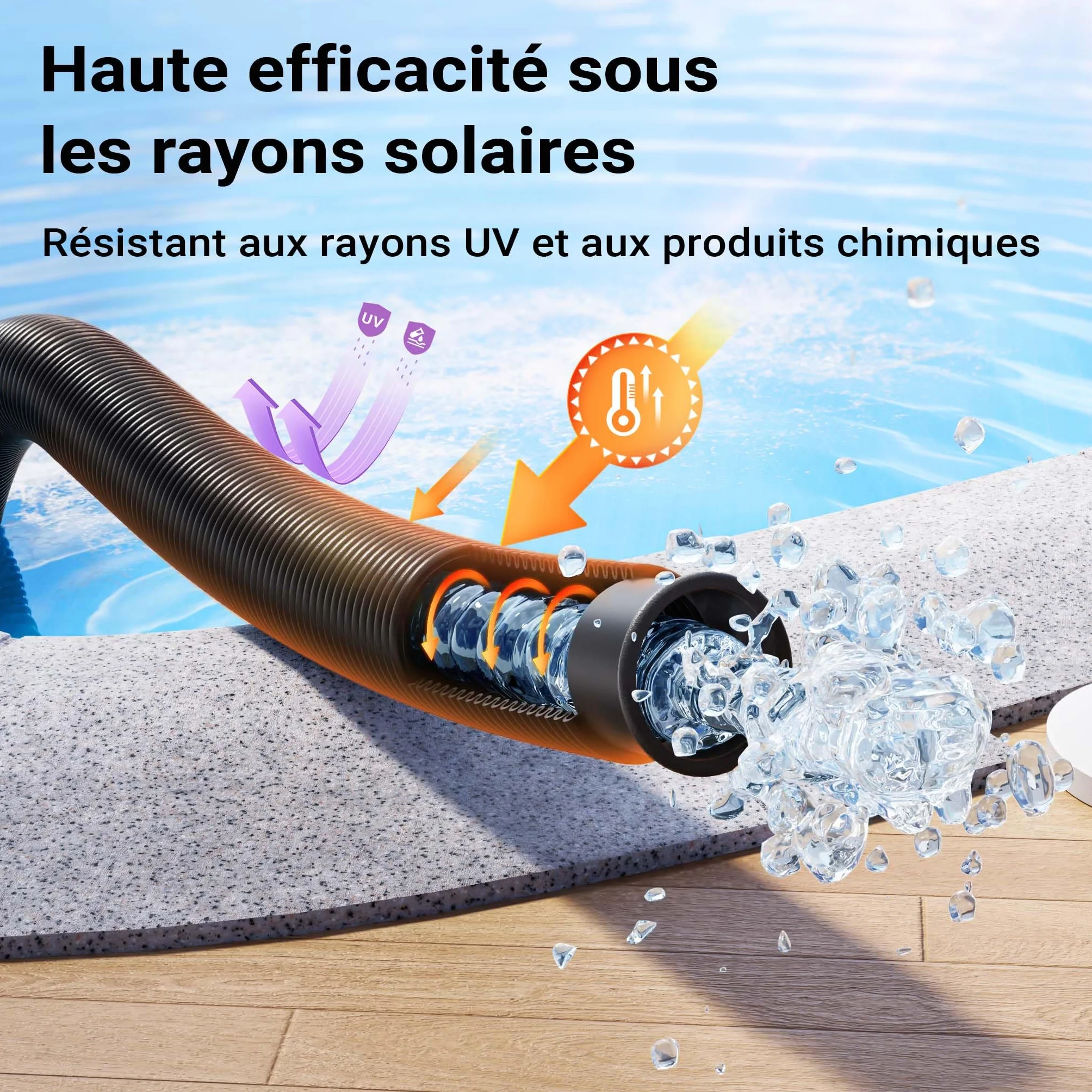 Wiltec Tuyau piscine noir 12 m Ø 32 mm solaire flottant sections préformées 165 g/m made in Europe