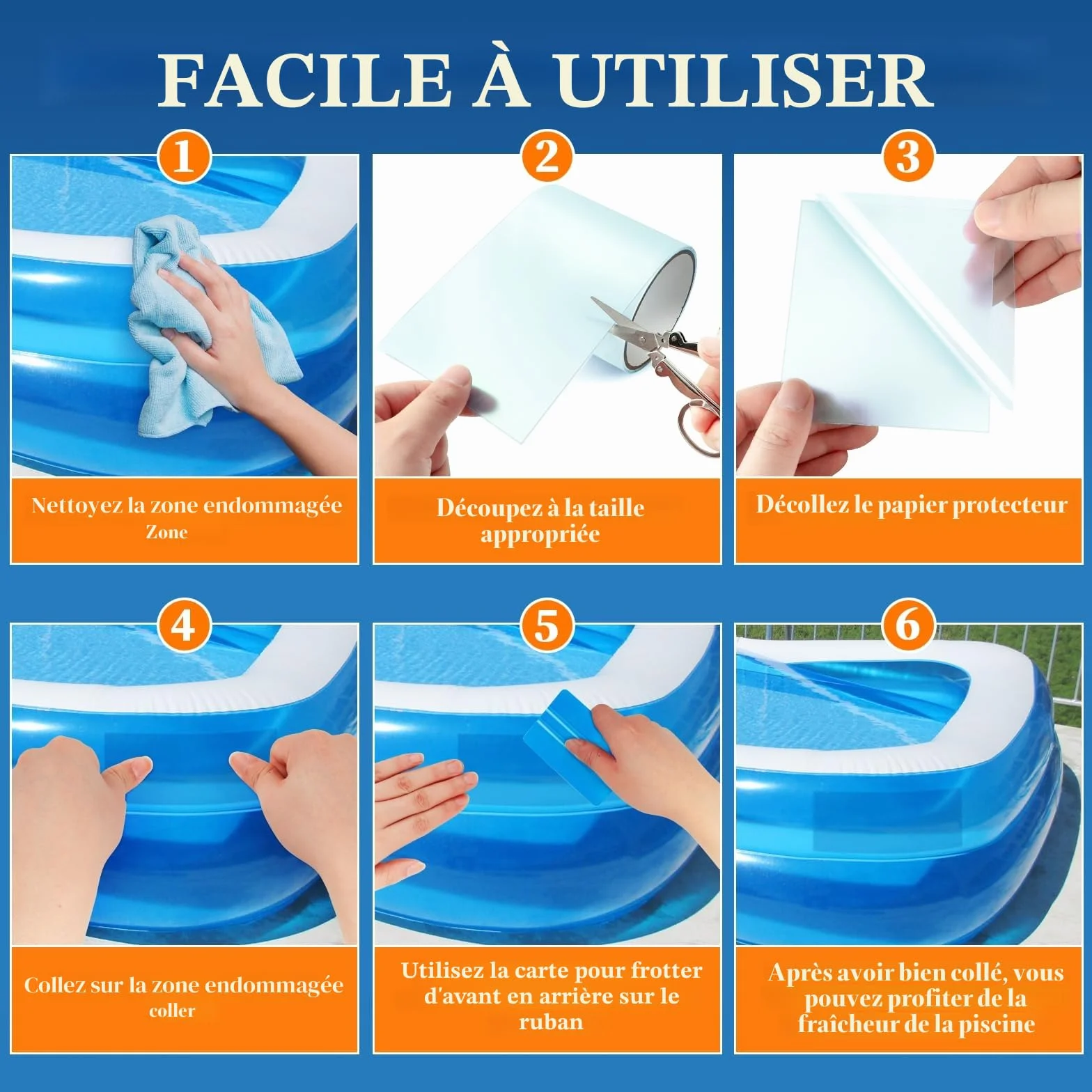 Rustine Piscine PVC 10cm x 250cm Kit Réparation Spa Gonflable Ruban Adhésif Eau