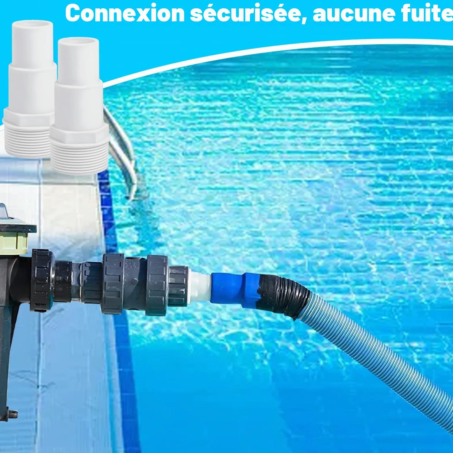 Lot de 4 raccords de tuyau pour piscine - Adaptateur 32/38 mm vers 1,5" - Blanc