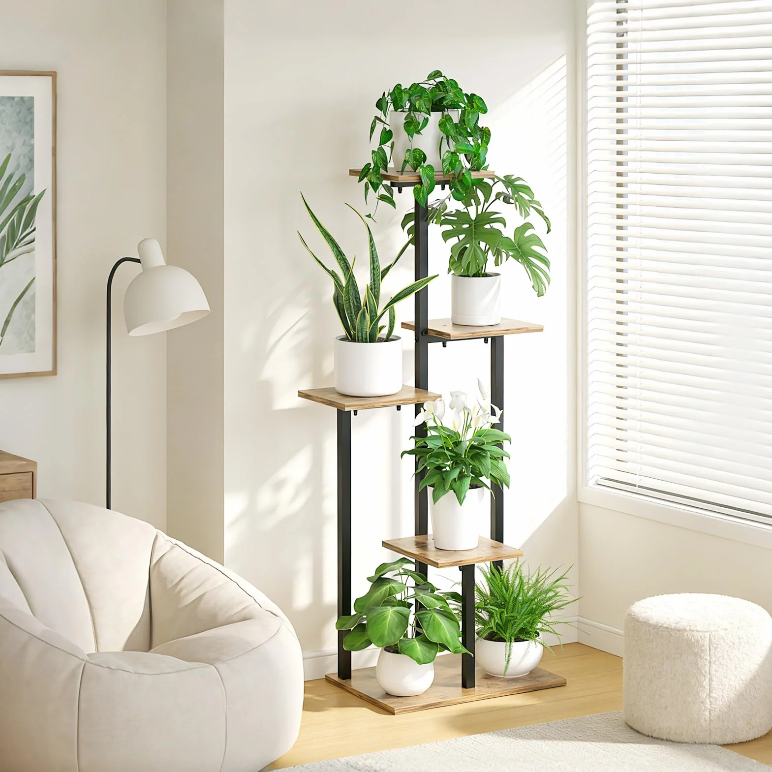 Support Plantes Intérieur 5 Étages, Porte Plante Métal Étagère Verticale pour Salon Balcon Bureau