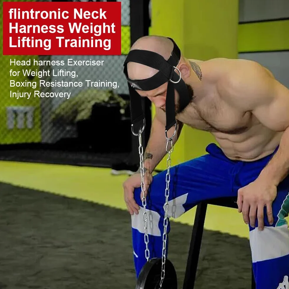 Flintronic Harnais de Tête d'entraînement, Harnais Musculation Cou, Réglable avec Fermeture, Sangle de Tête et Mentonnière, Pour Gym, Boxe
