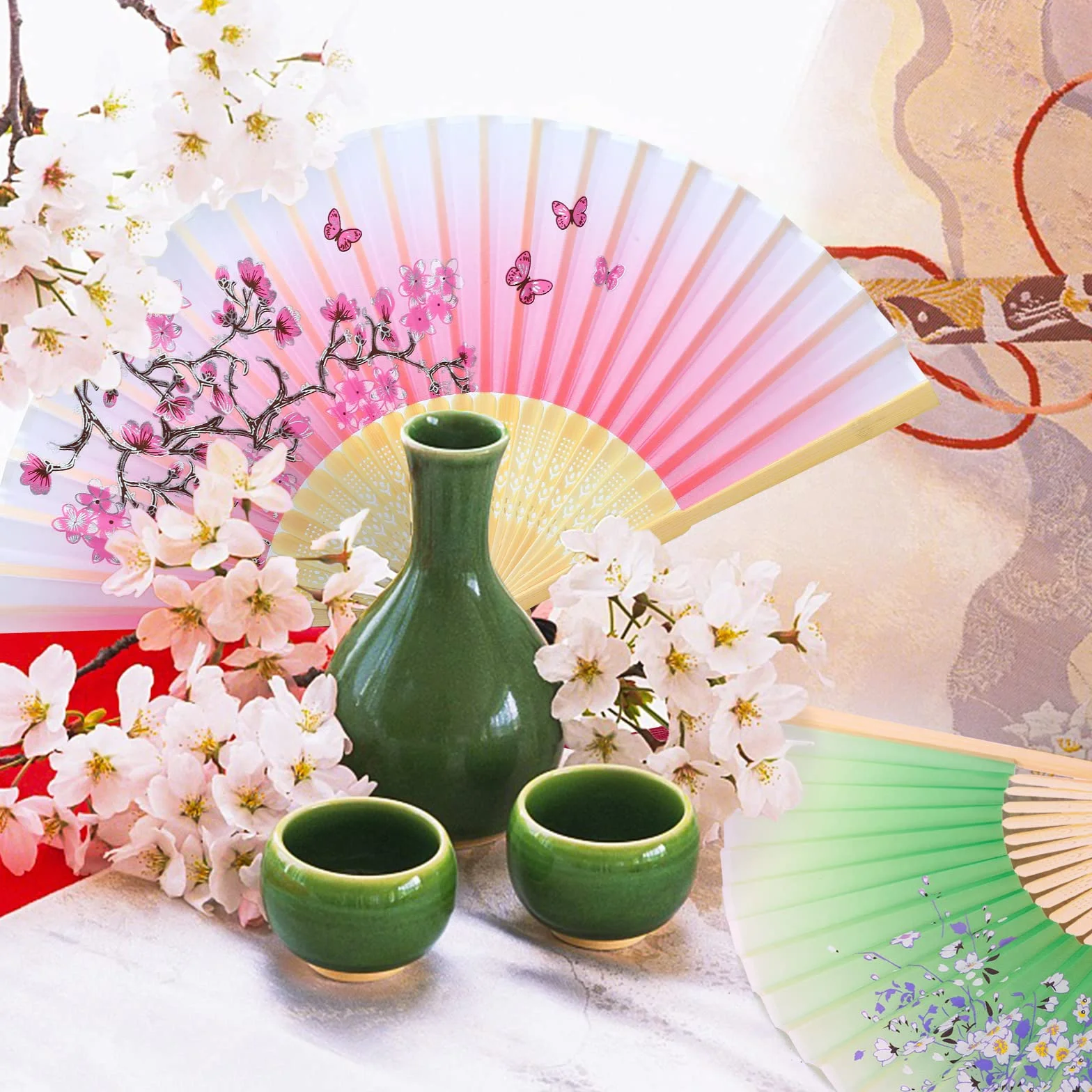 Éventails Pliants 6Pcs Eventail Japonais en Soie et Bambou avec Frange pour Décoration Mariage