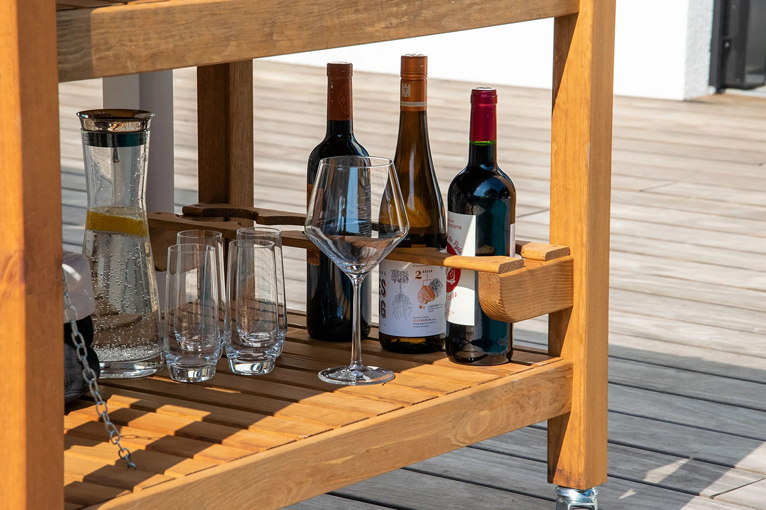 dobar Desserte à roulettes d'extérieur Plateau Acier Inoxydable 94 x 58 x 90 cm Pin Marron