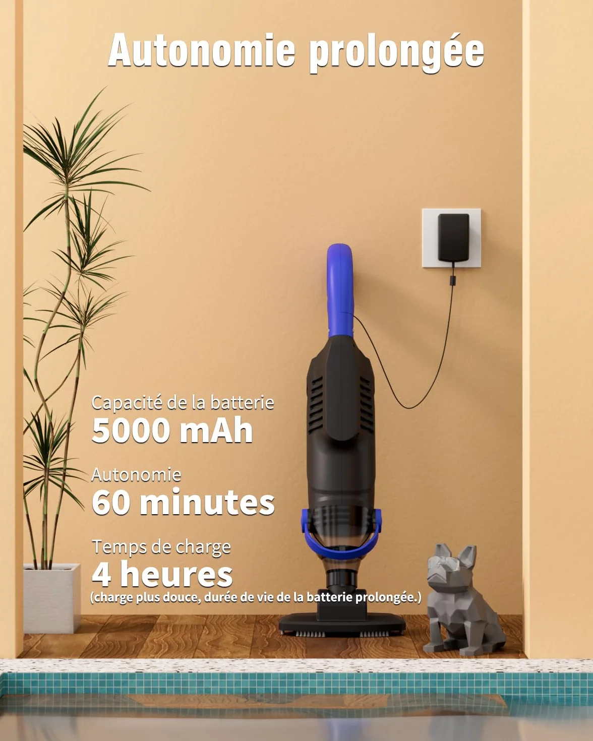 Little Shark Aspirateur de Piscine Hors Sol 60 W 5000 mAh Compact Léger Noir