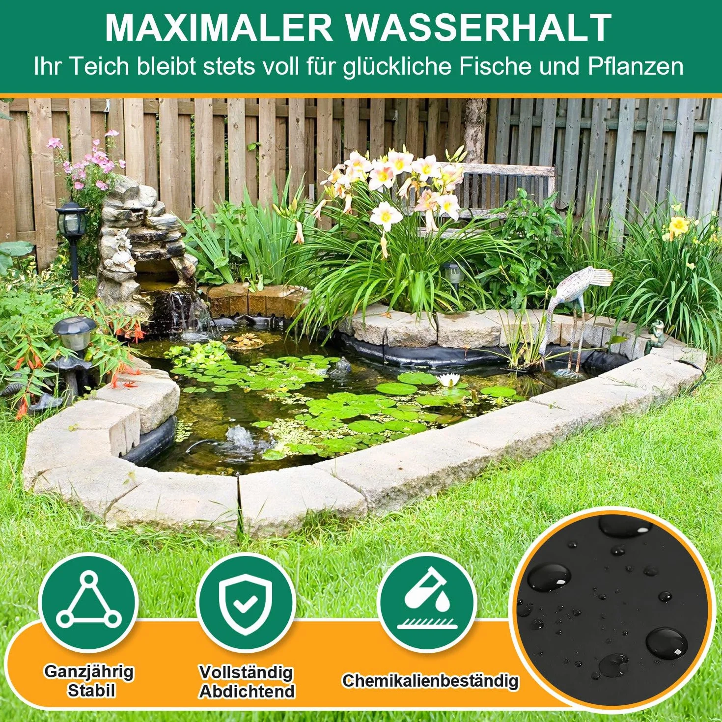 Bâche pour bassin 2 x 3 m Noir 0,5 mm Polyéthylène haute densité Protection UV
