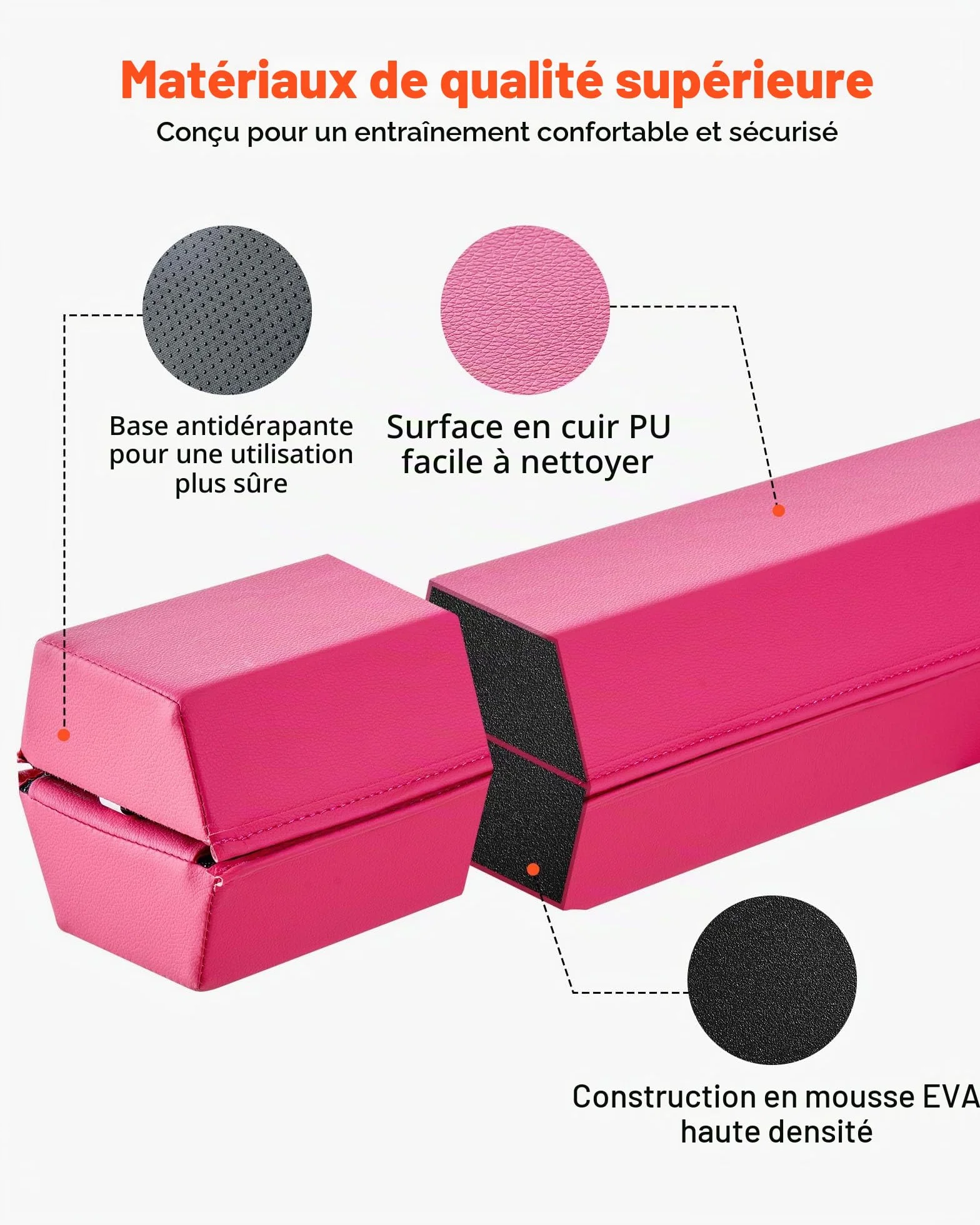 VEVOR Poutre d'équilibre 2,4 m pour enfants – Poutre de sol gymnastique antidérapante avec tapis, noyau bois EVA et sac de transport