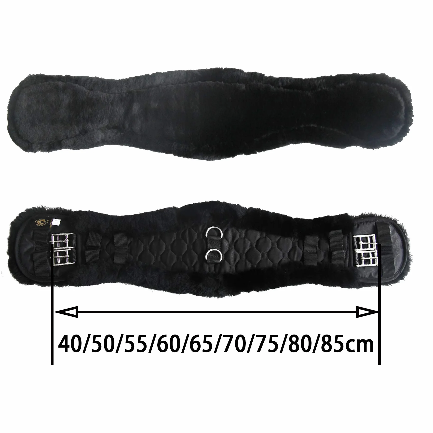 Sangle de Selle en Peau d'agneau avec Sangle de Dressage anatomiqueen Forme de Faucon concave, Sangle d'équitation avec Fourrure Naturelle et Sangle en Peau d'agneau Marron et Noir