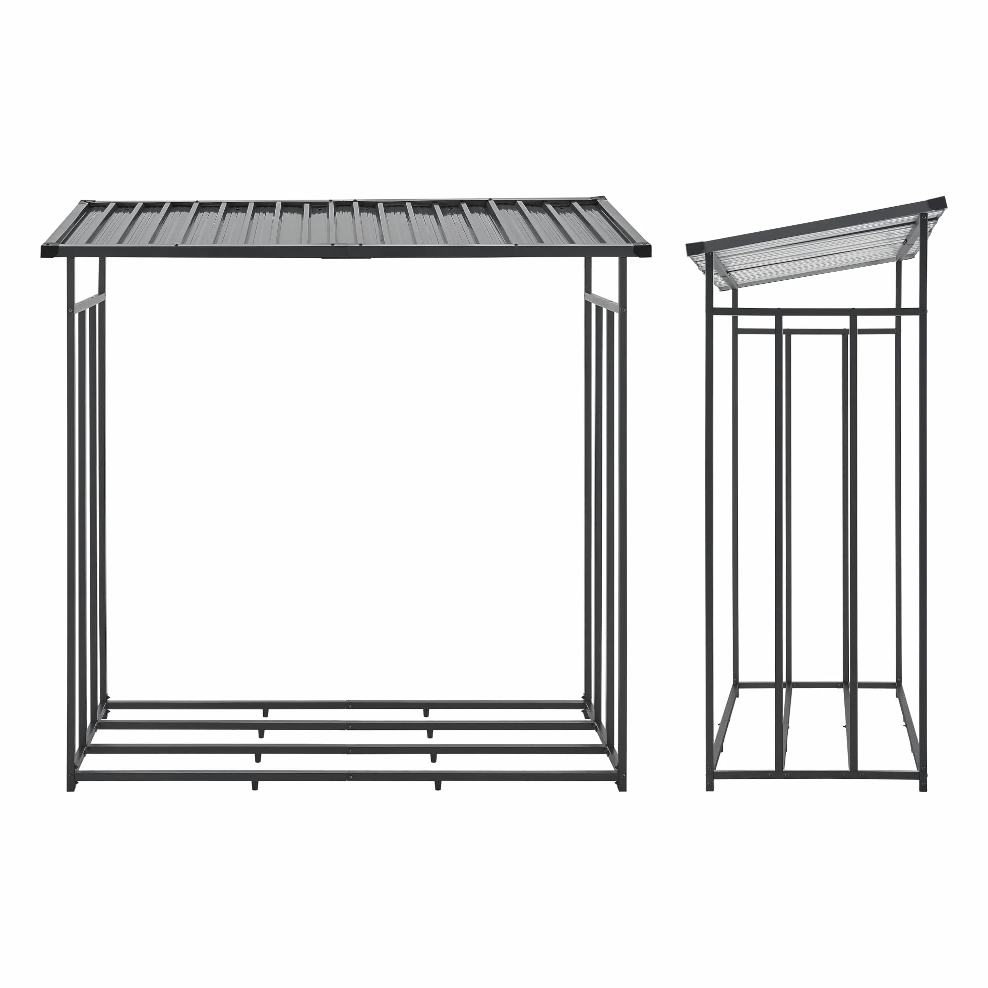 Abri-Bûches Couvert avec Housse de Protection Support Bois de Chauffage Acier Galvanisé Laqué Noir