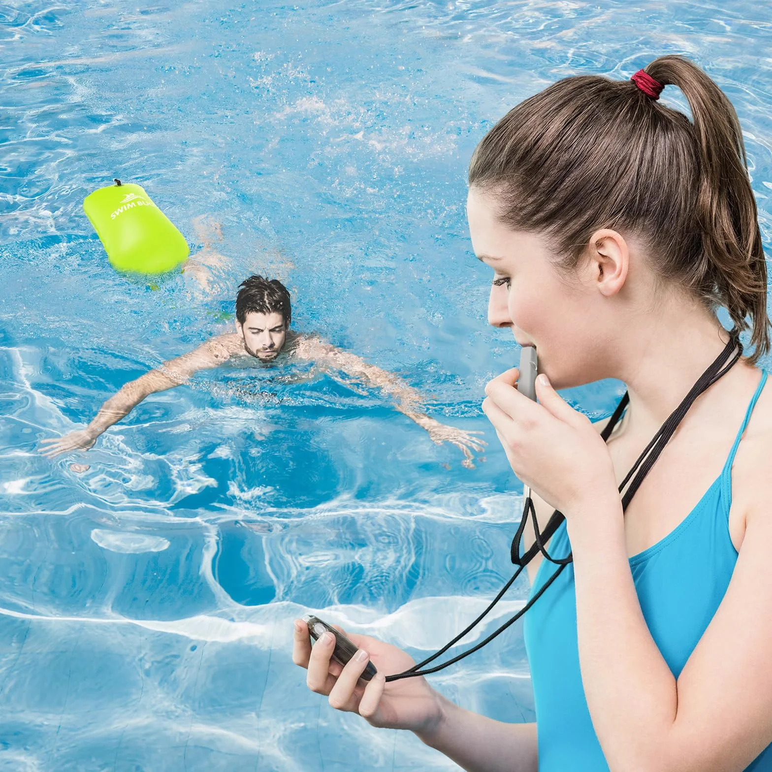 JONRRYIN Bouée de natation 28 l, sac étanche et flottant, gonflable, appareil de sécurité pour la natation en eau libre, idéale pour les triathlons et les surfeurs