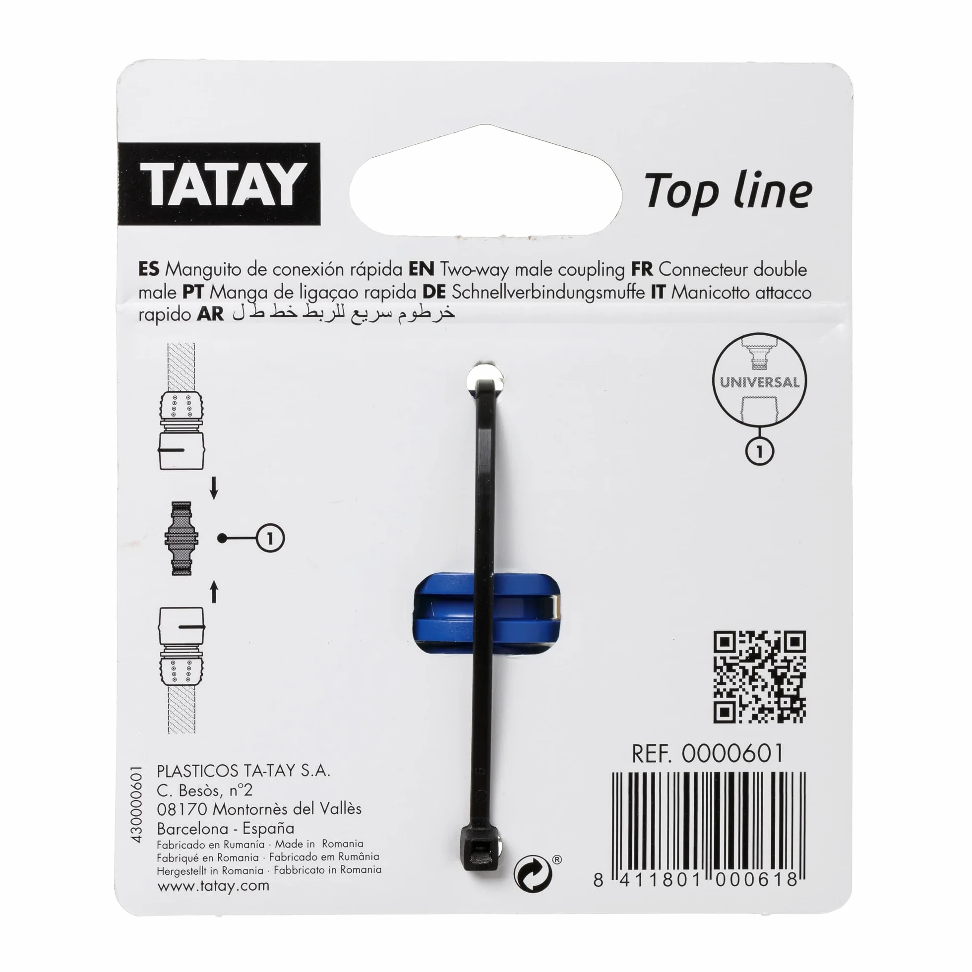 Tatay Connecteur Double Male Plastique Bleu 2,6 x 5,7 cm