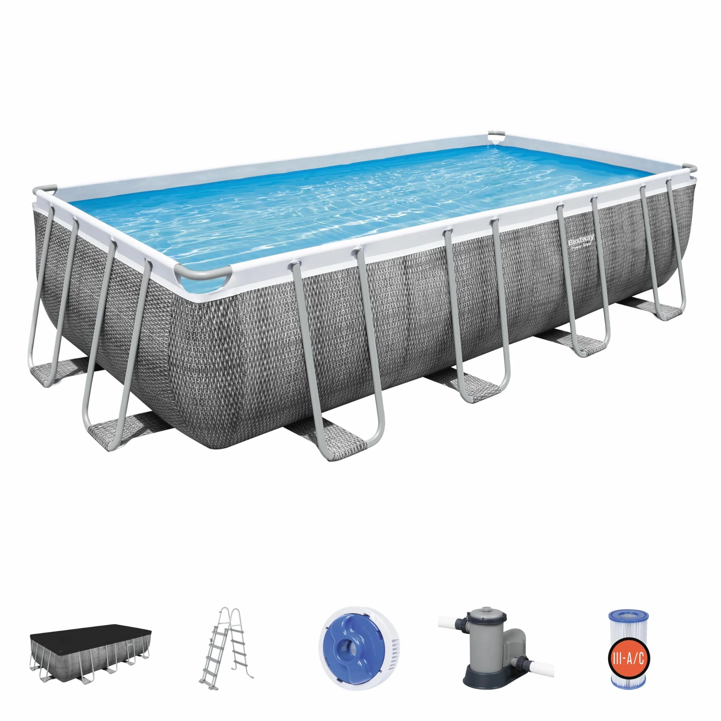 Bestway Piscine Hors Sol Rectangle Power Steel 549 x 274 x 122 cm rotin Gris