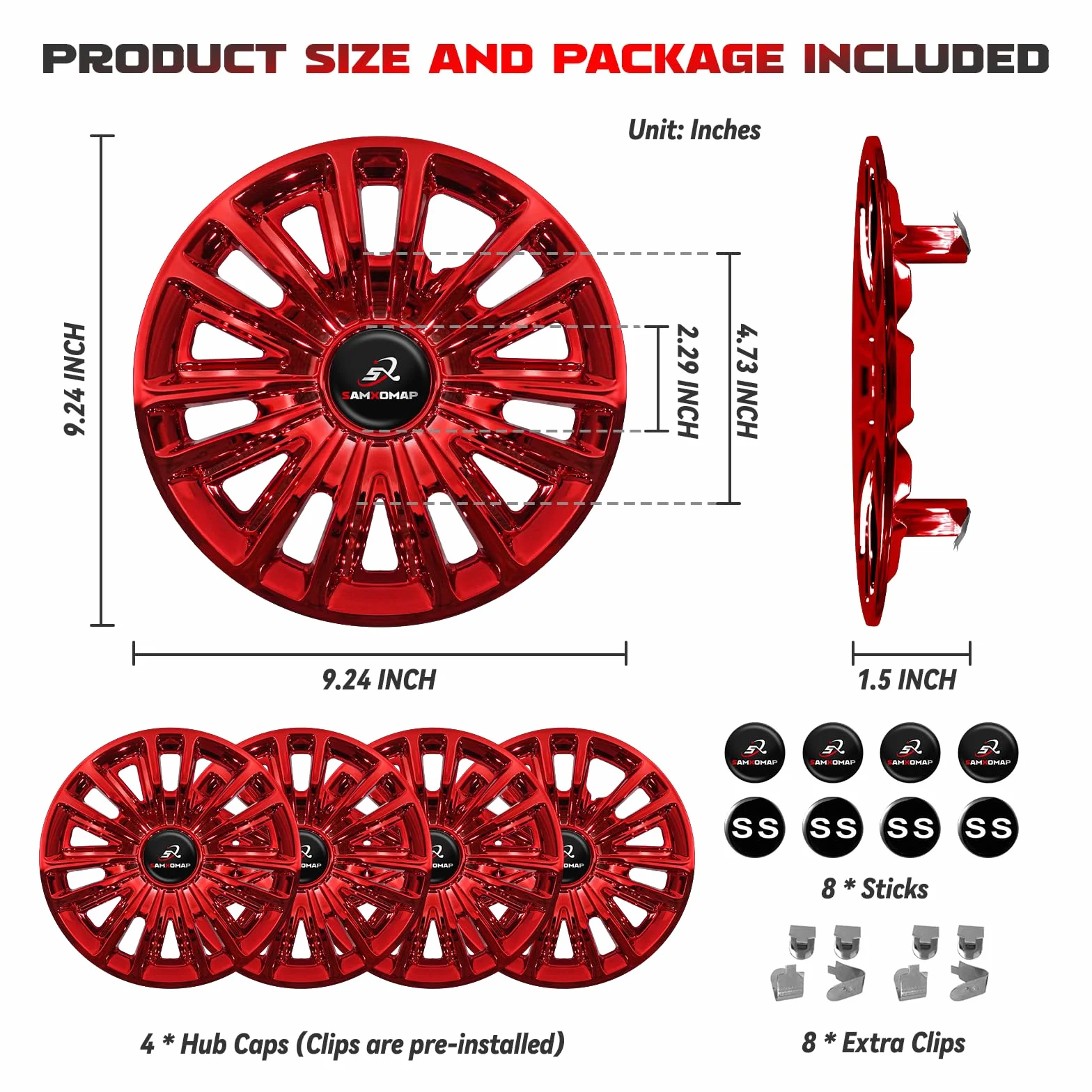 Lot de 4 enjoliveurs de chariot de golf 8" pour EZGO Club Auto Yamaha, plastique ABS rouge