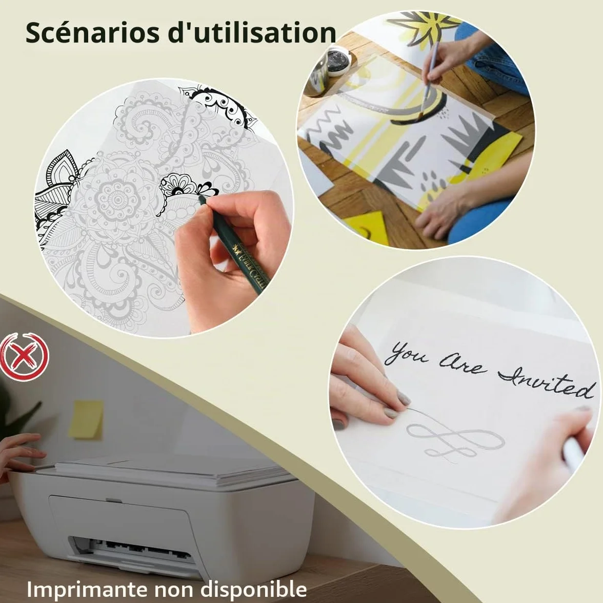 Papier transparent A4 17 g/m² Suofuolef 210 x 297 mm pour calquer et dessiner