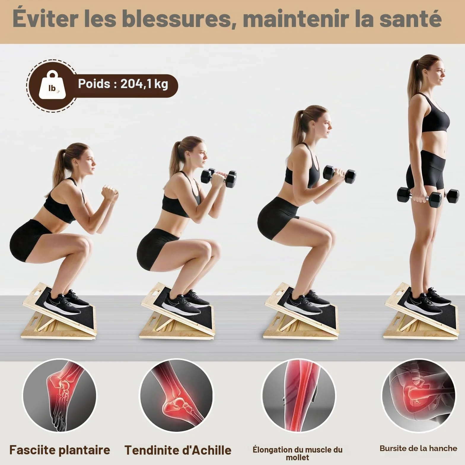 Planche D'équilibre et Planche Inclinée en Bois, Balance Board Antidérapante, Réglable Slant Board de Remise avec 5 Angles D'inclinaison, pour Les Squats, L'étirement Musculaire et L'équilibre