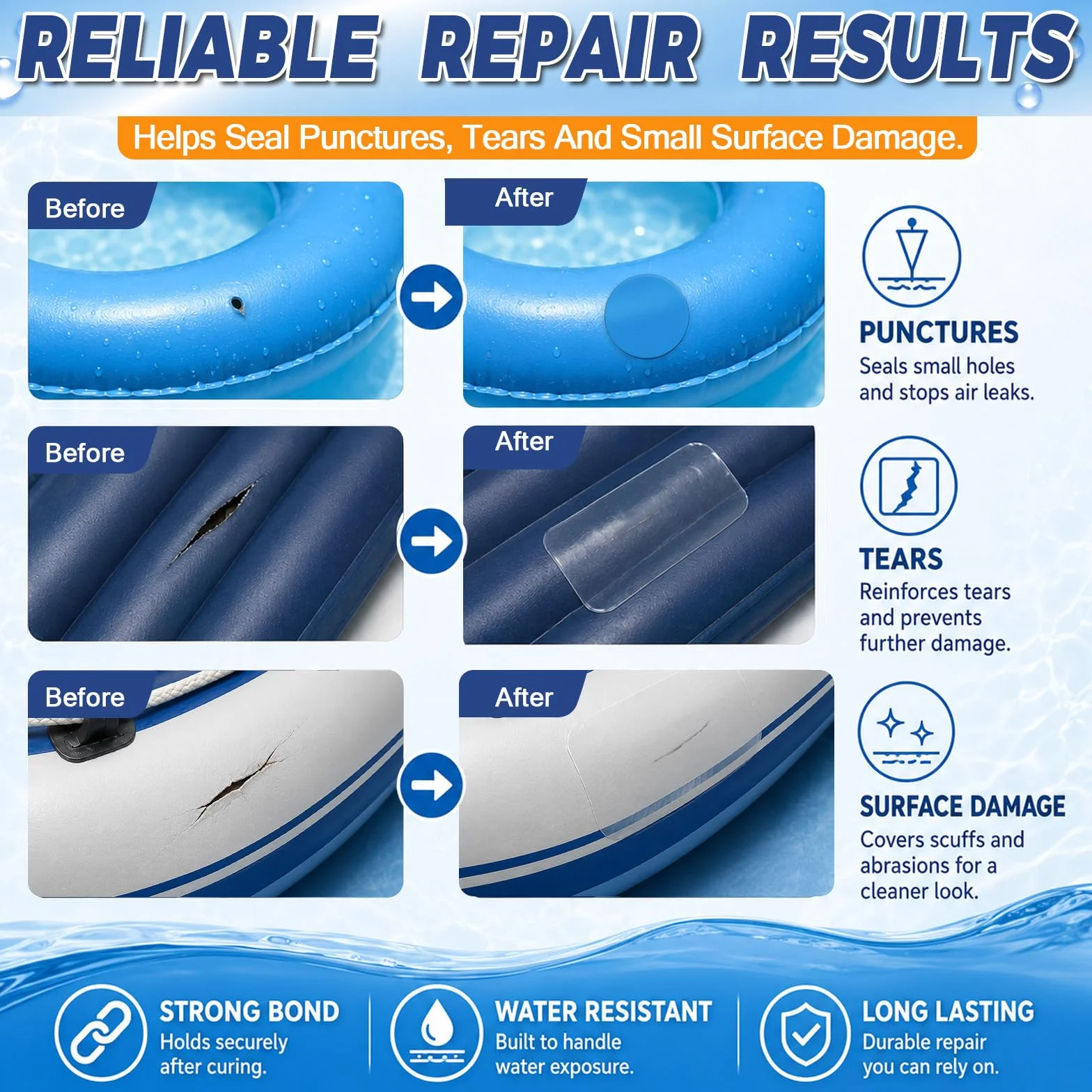 Vigorder Kit Réparation Piscine 60ml, Patch Vinyle Étanche pour Gonflables PVC