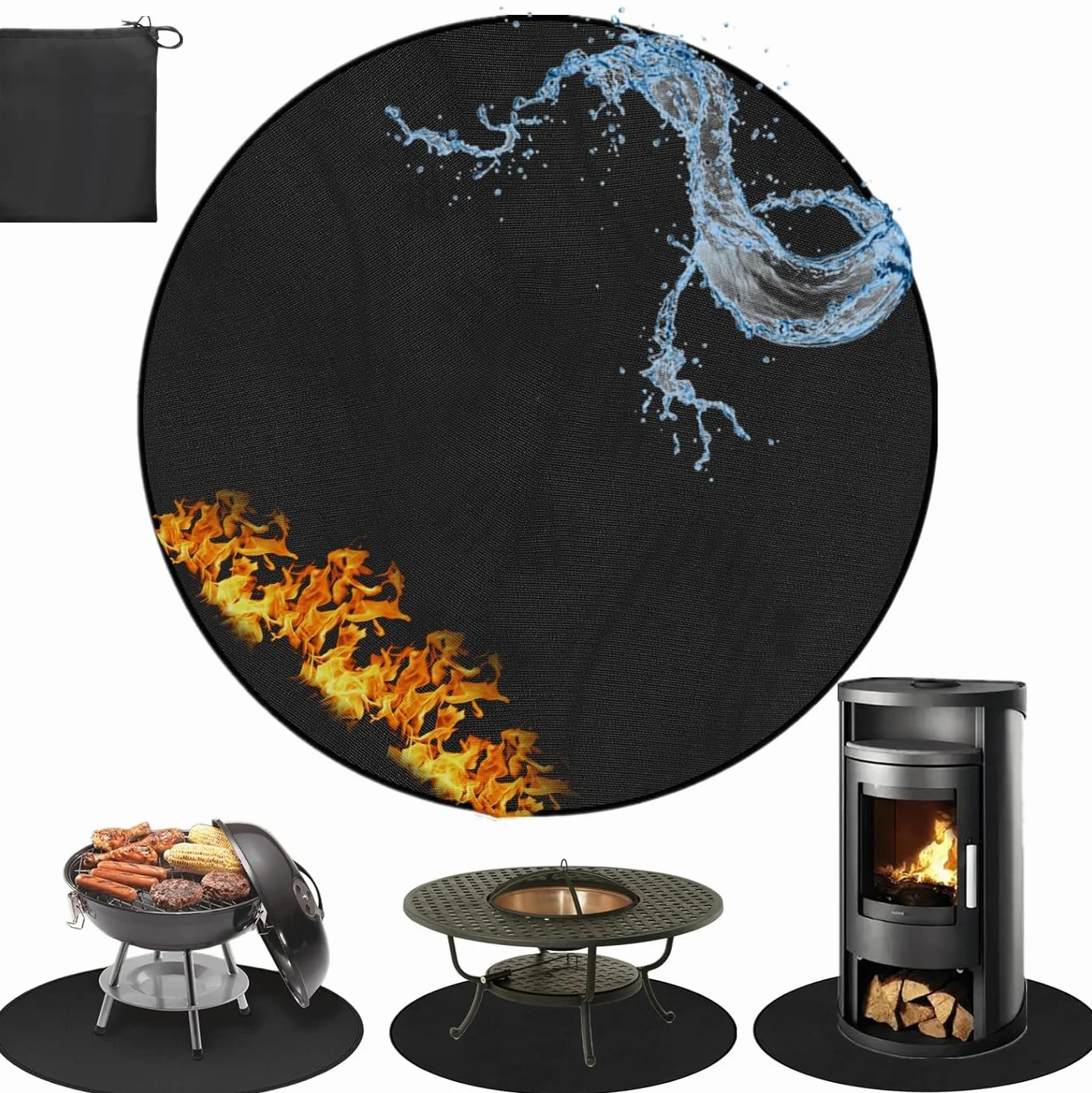 Qivine Tapis Barbecue Sol Exterieur 120cm Résistant à Chaleur Ignifuge Rond