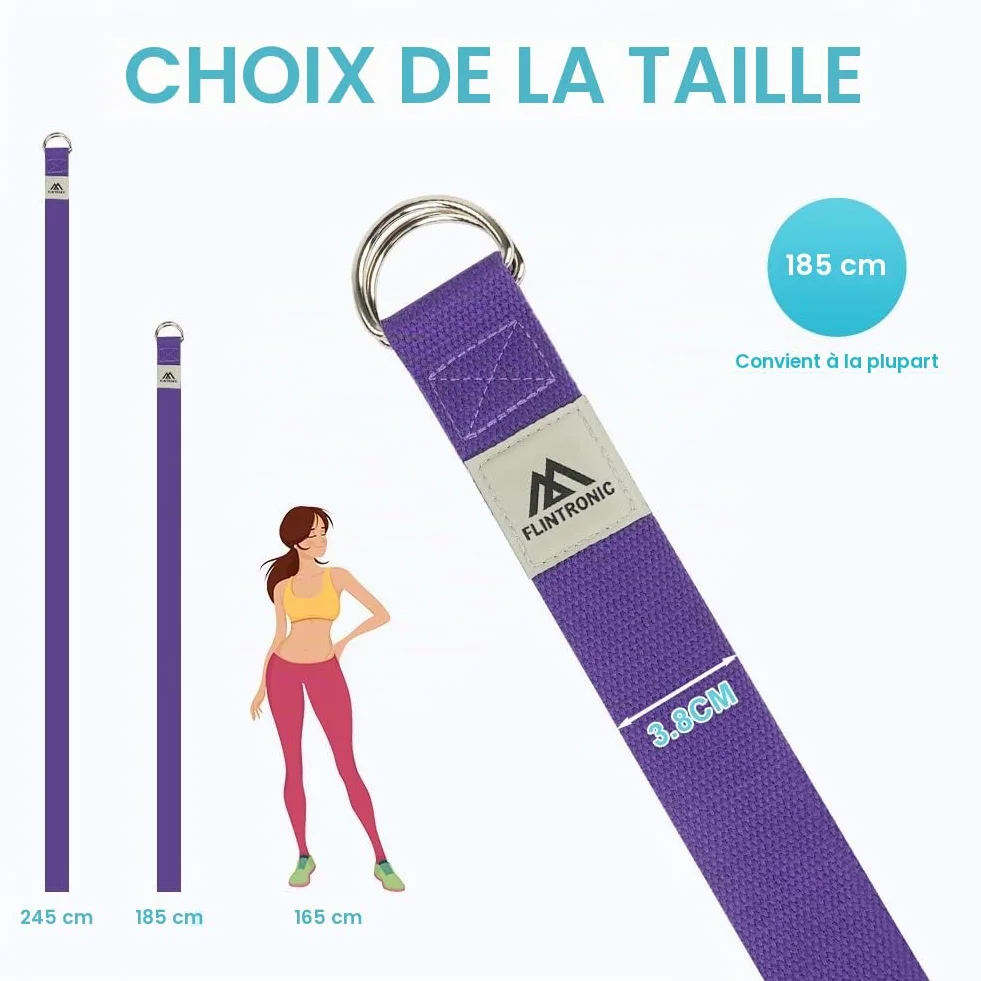 Flintronic Sangle de Yoga, Ceinture de Yoga Réglable, 100% Coton Sangle Yoga Strap, Ceinture Yoga avec Fermeture en Métal Boucle en D, pour Yoga Pilates Gym Danse, Les Yogis Débutants et Confirmés